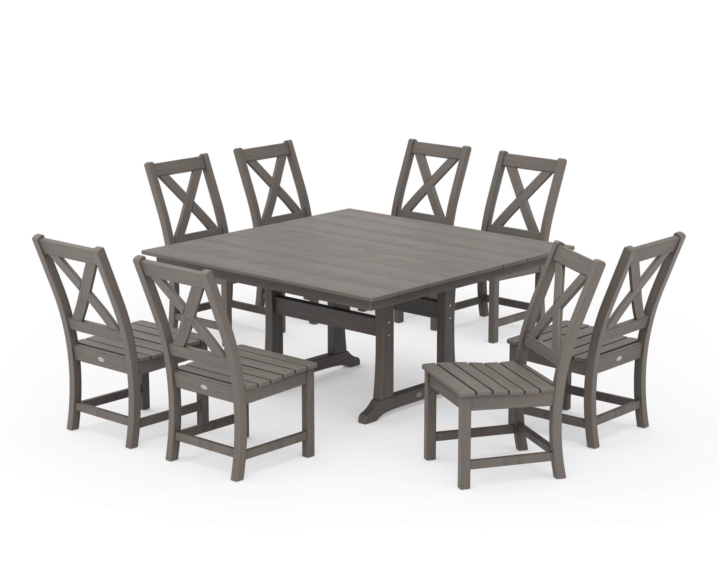 POLYWOOD Braxton Side Chair 9-Piece Farmhouse Dining Set in Driftwood