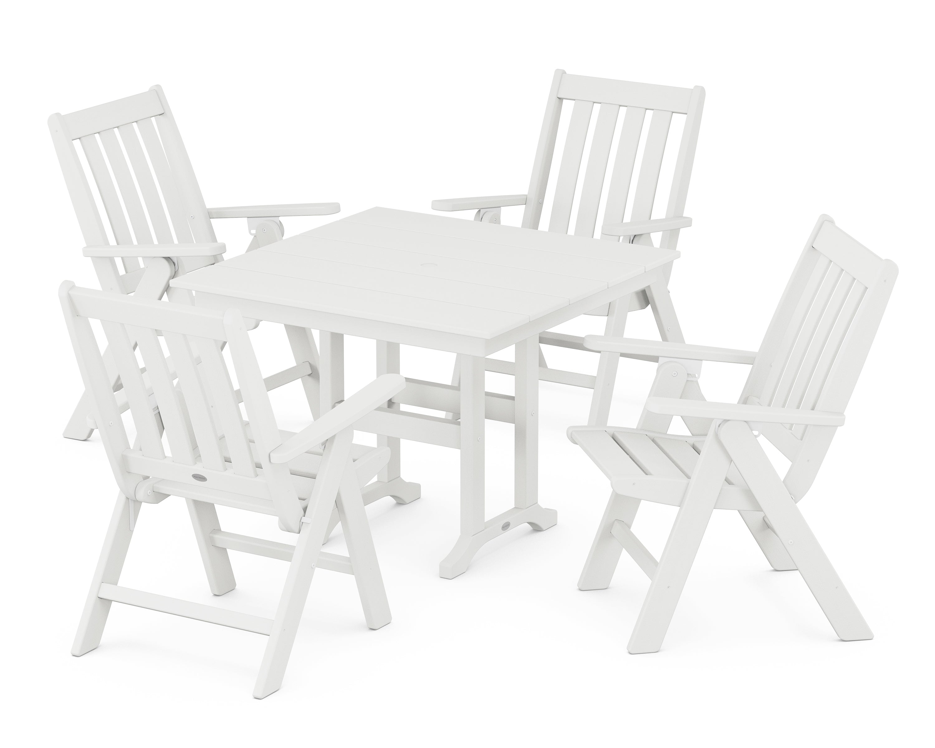 POLYWOOD Vineyard Folding Chair 5-Piece Farmhouse Dining Set in Vintage White