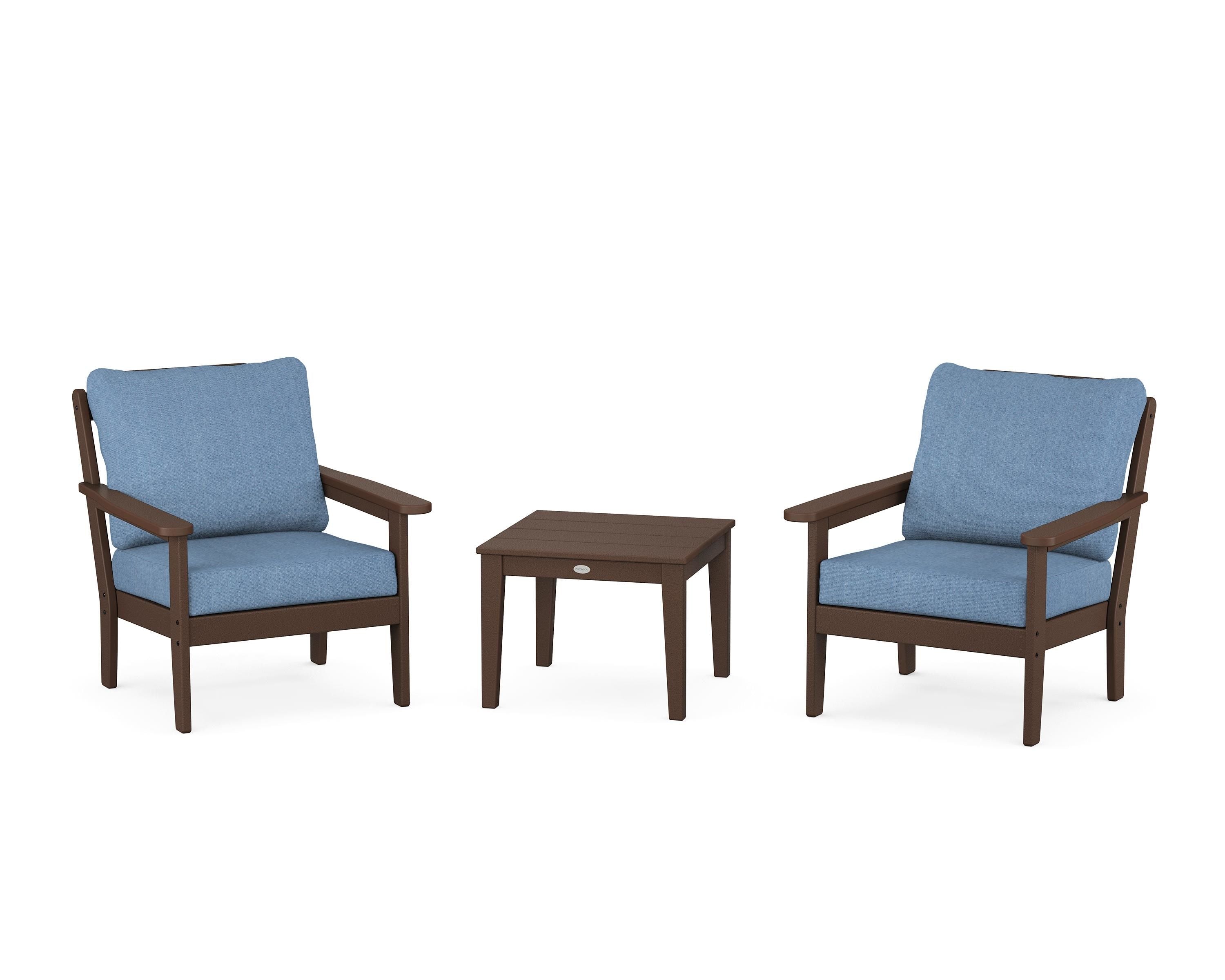 Country Living Cottage 3-Piece Deep Seating Set in Mahogany / Sky Blue