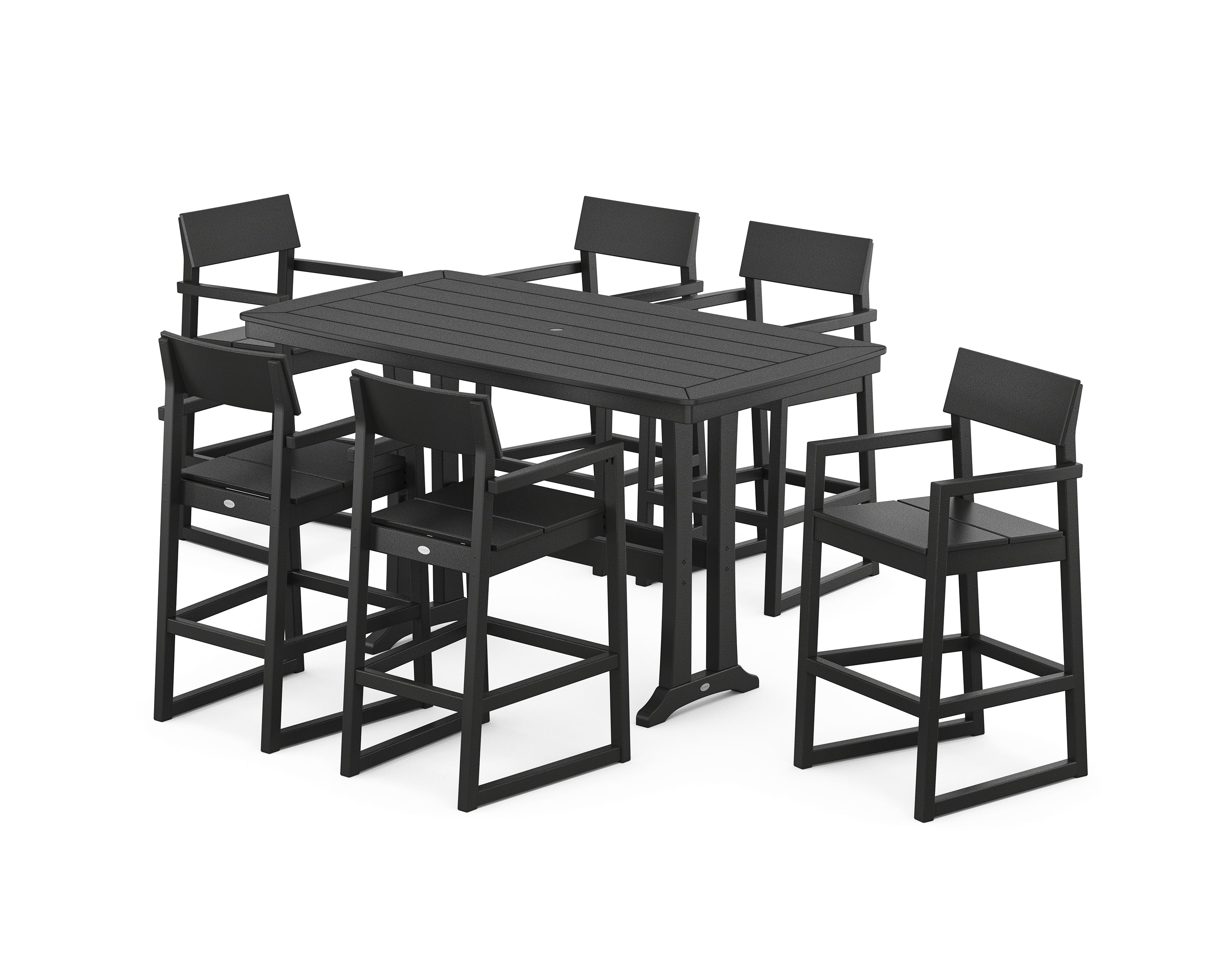 POLYWOOD EDGE Arm Chair 7-Piece Bar Set with Trestle Legs in Black