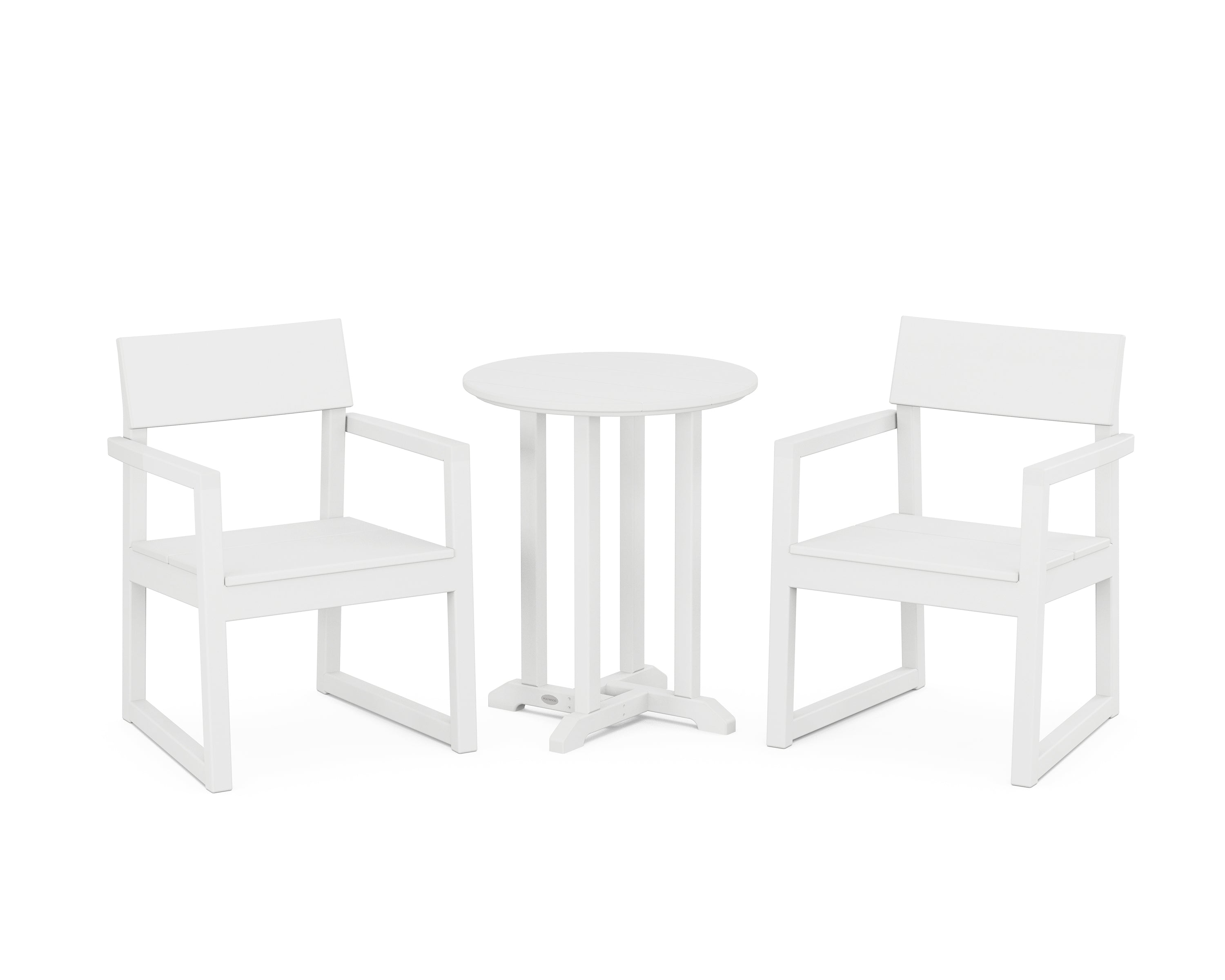 POLYWOOD EDGE 3-Piece Round Bistro Dining Set in White