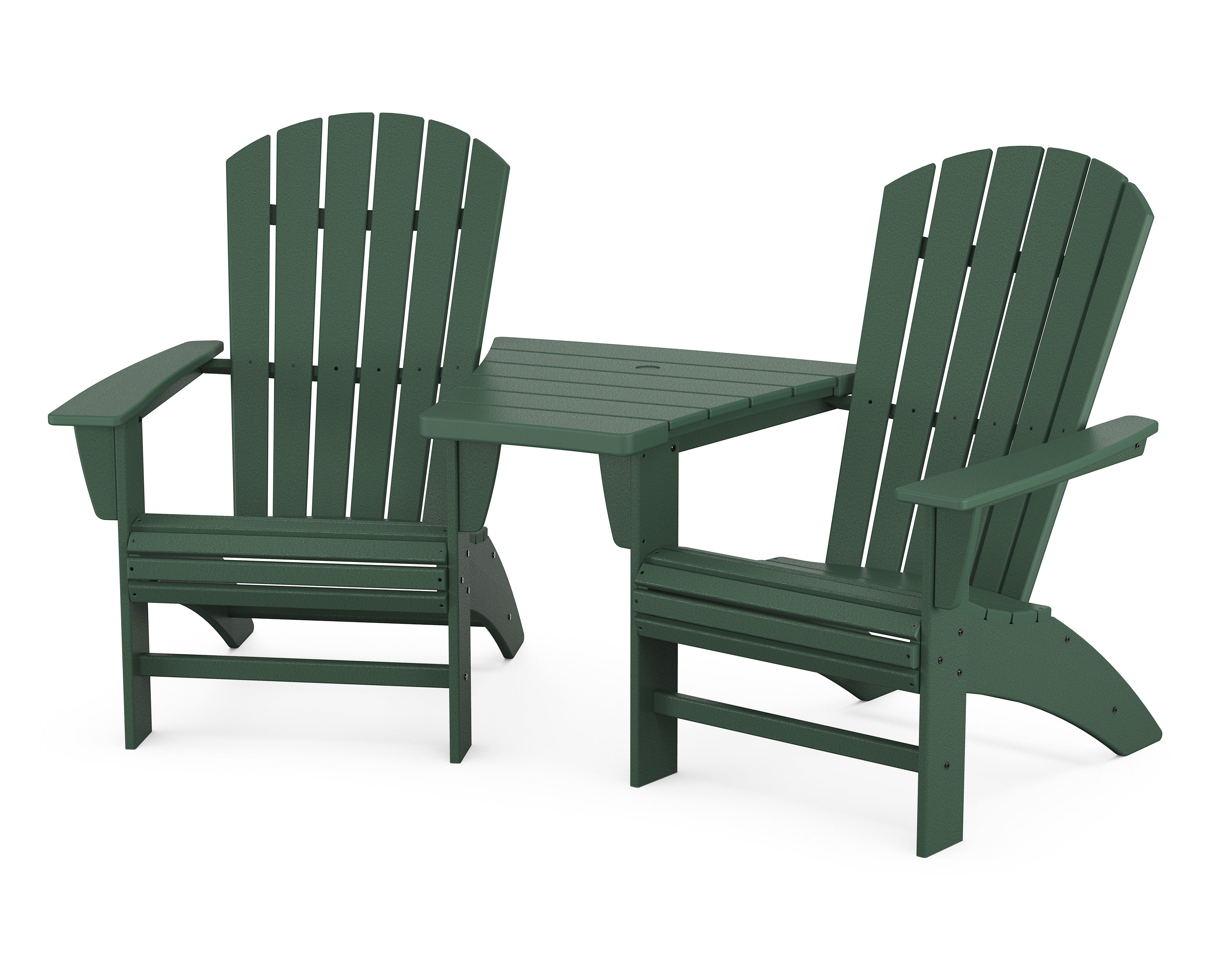POLYWOOD® Nautical 3-Piece Curveback Adirondack Set with Angled Connecting Table in Green