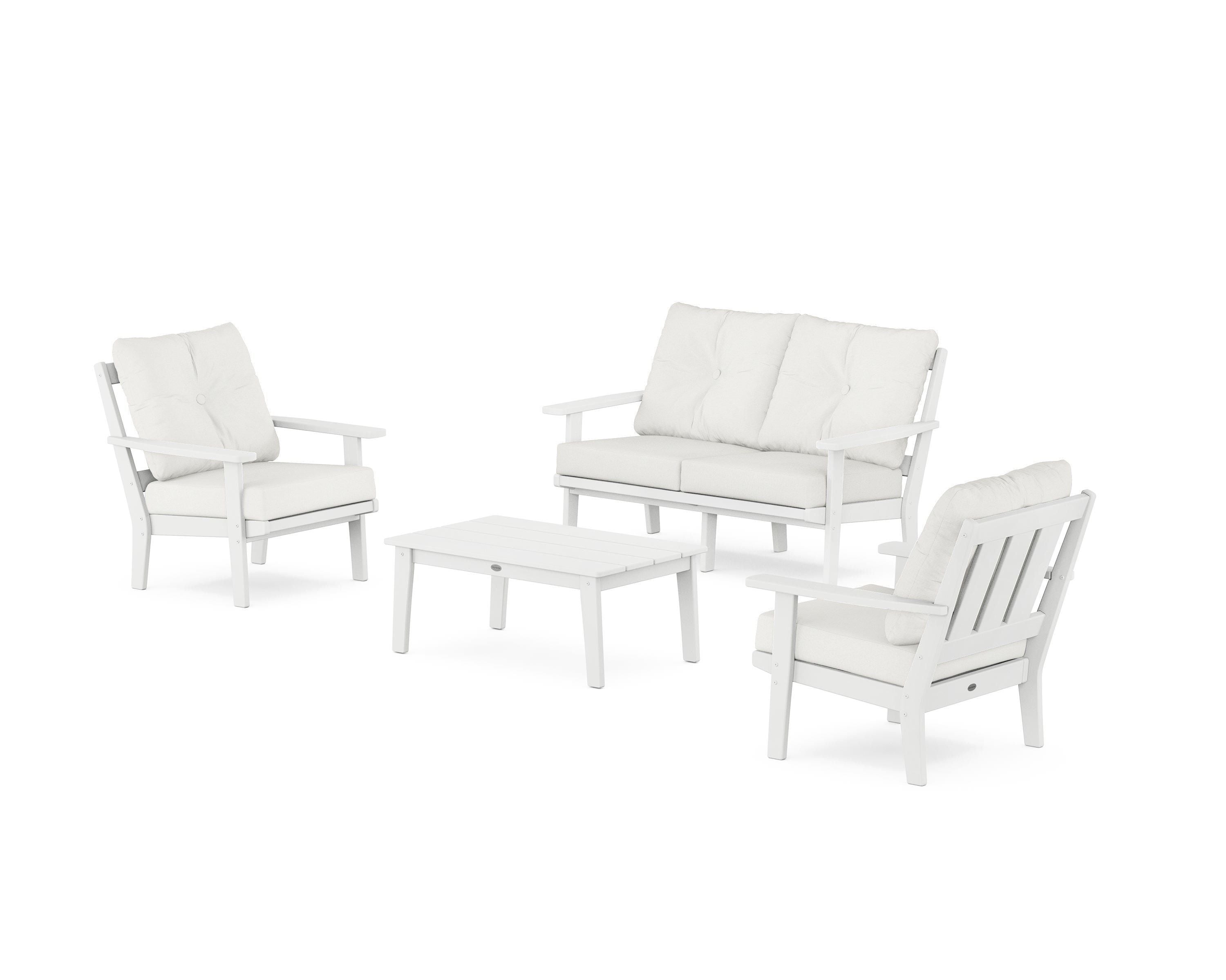 POLYWOOD Oxford 4-Piece Deep Seating Set with Loveseat in White / Natural Linen