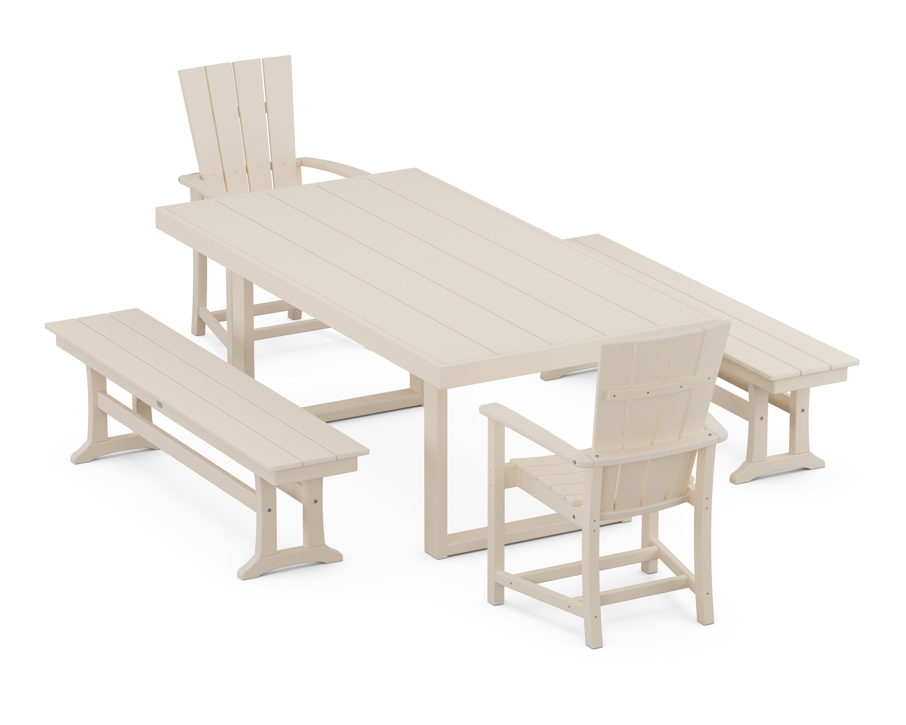POLYWOOD® Quattro 5-Piece Dining Set with Benches in Sand