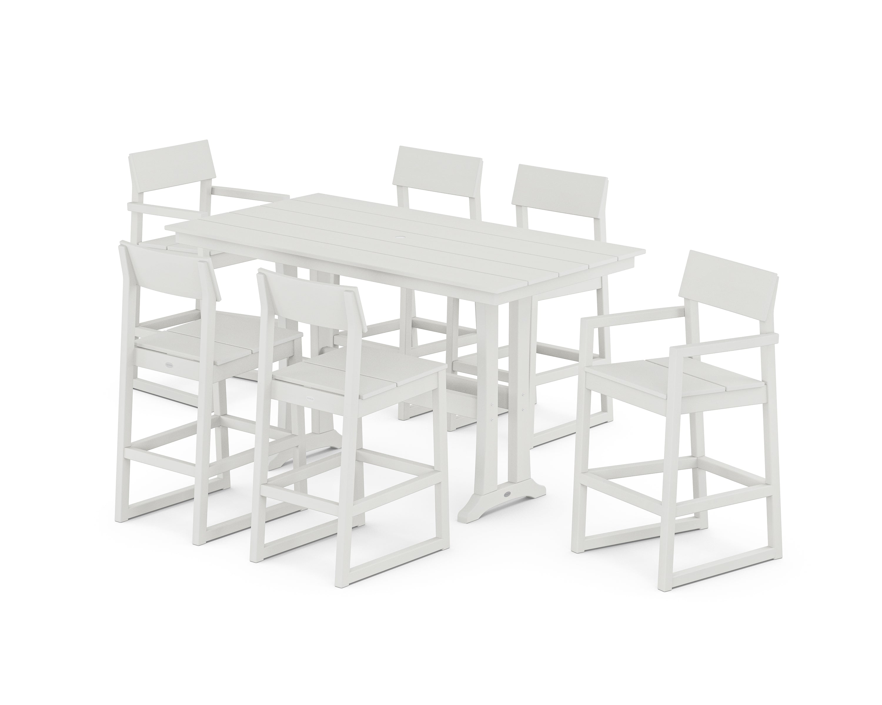 POLYWOOD EDGE 7-Piece Farmhouse Bar Set with Trestle Legs in Vintage White