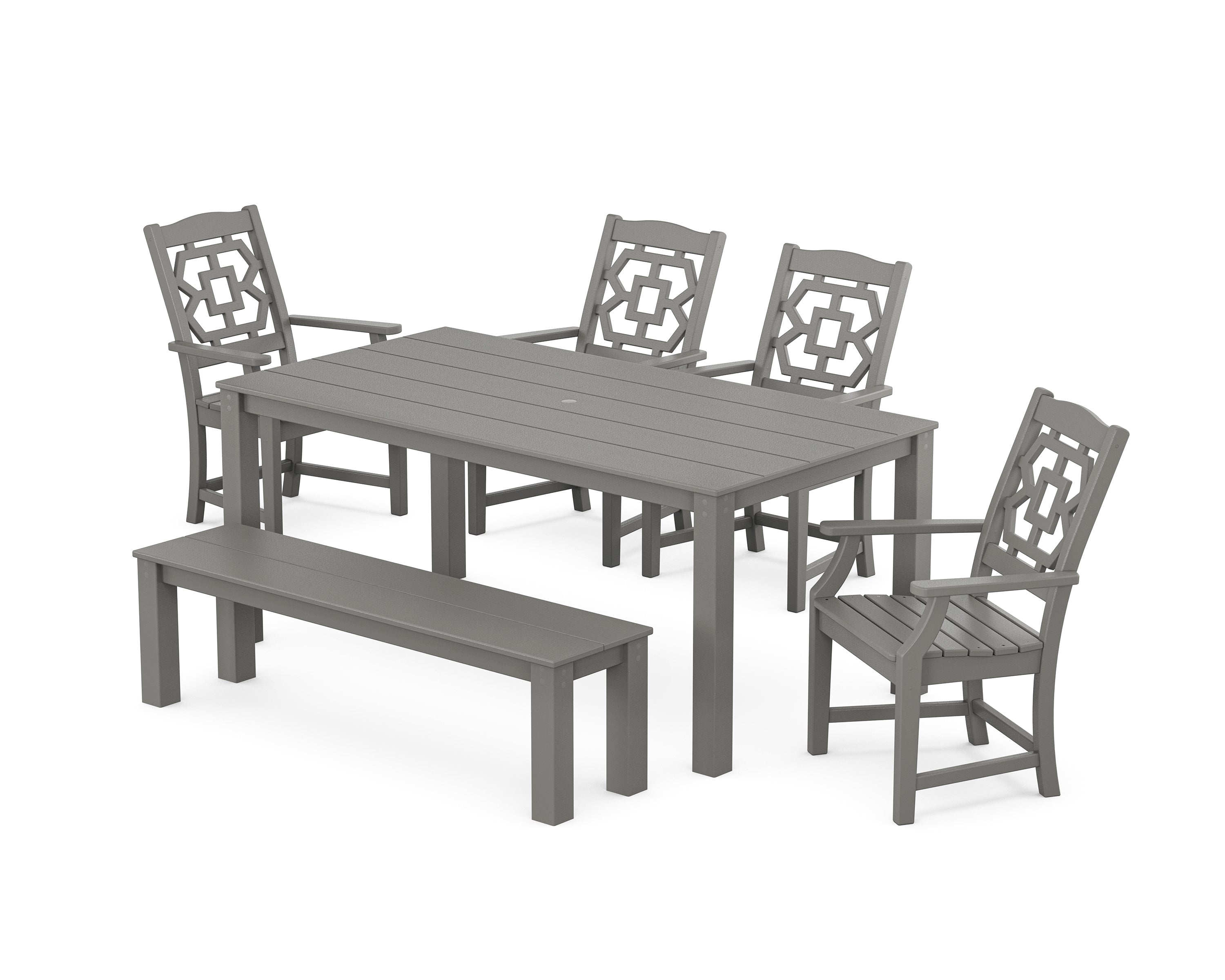 Martha Stewart by POLYWOOD Chinoiserie 6-Piece Parsons Dining Set with Bench in Slate Grey