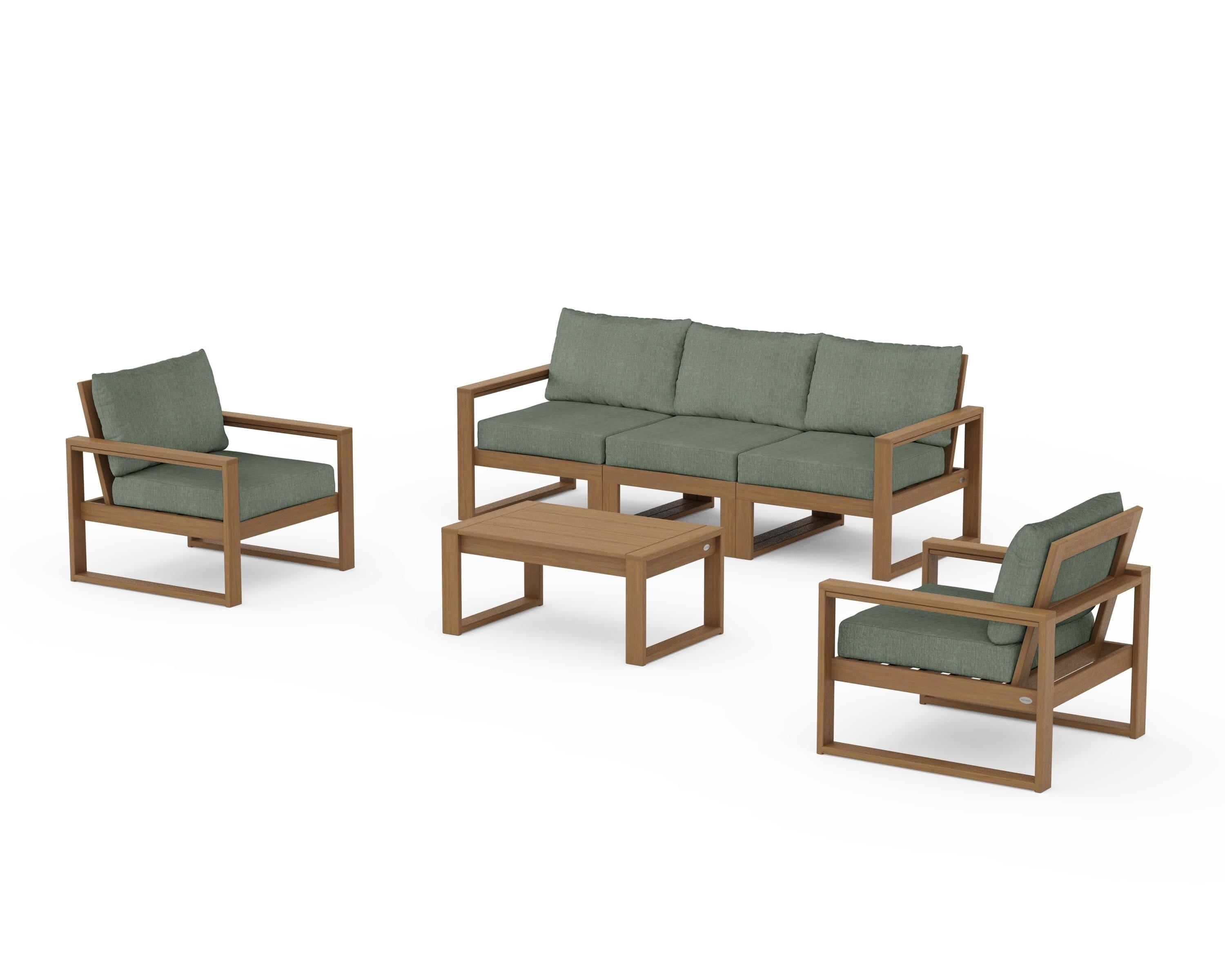 POLYWOOD EDGE Sectional 4-Piece Deep Seating Set with Sofa in Natural / Cast Sage