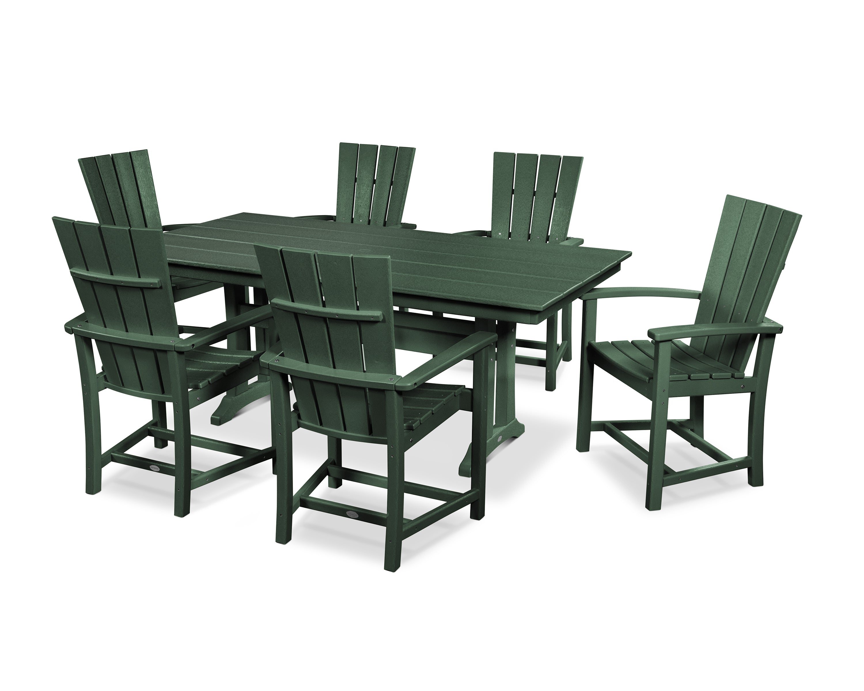 POLYWOOD® Quattro 7-Piece Farmhouse Dining Set with Trestle Legs in Green