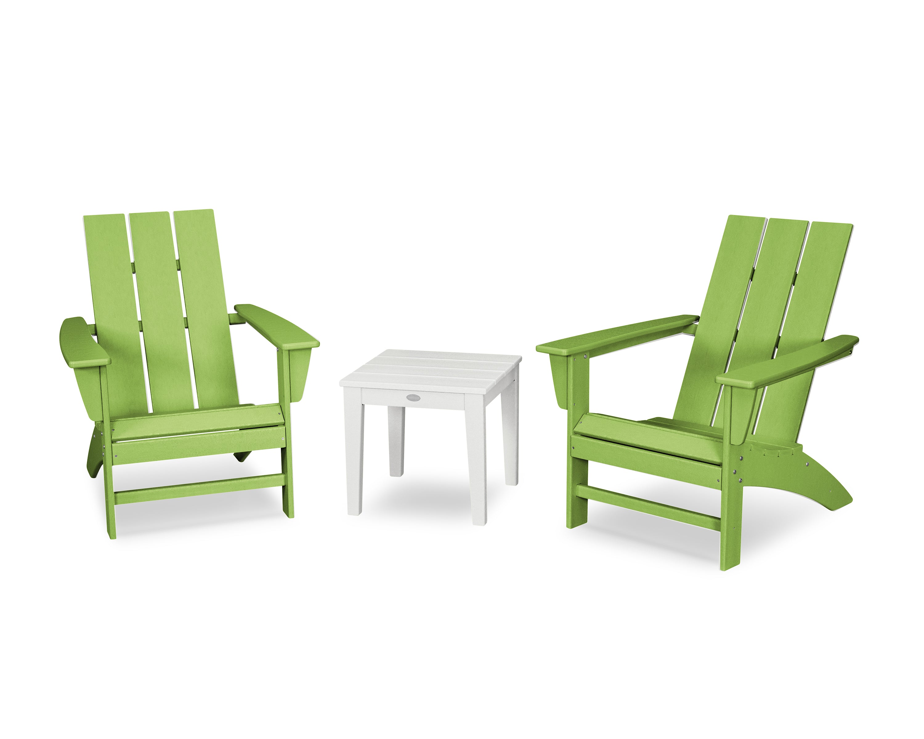 POLYWOOD® Modern Adirondack 3-Piece Set in Lime / White