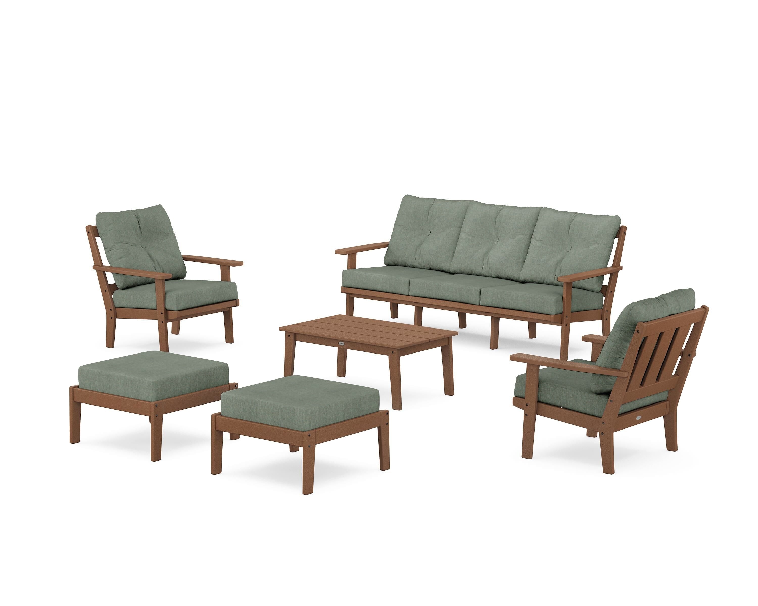 POLYWOOD Oxford 6-Piece Lounge Sofa Set in Teak / Cast Sage