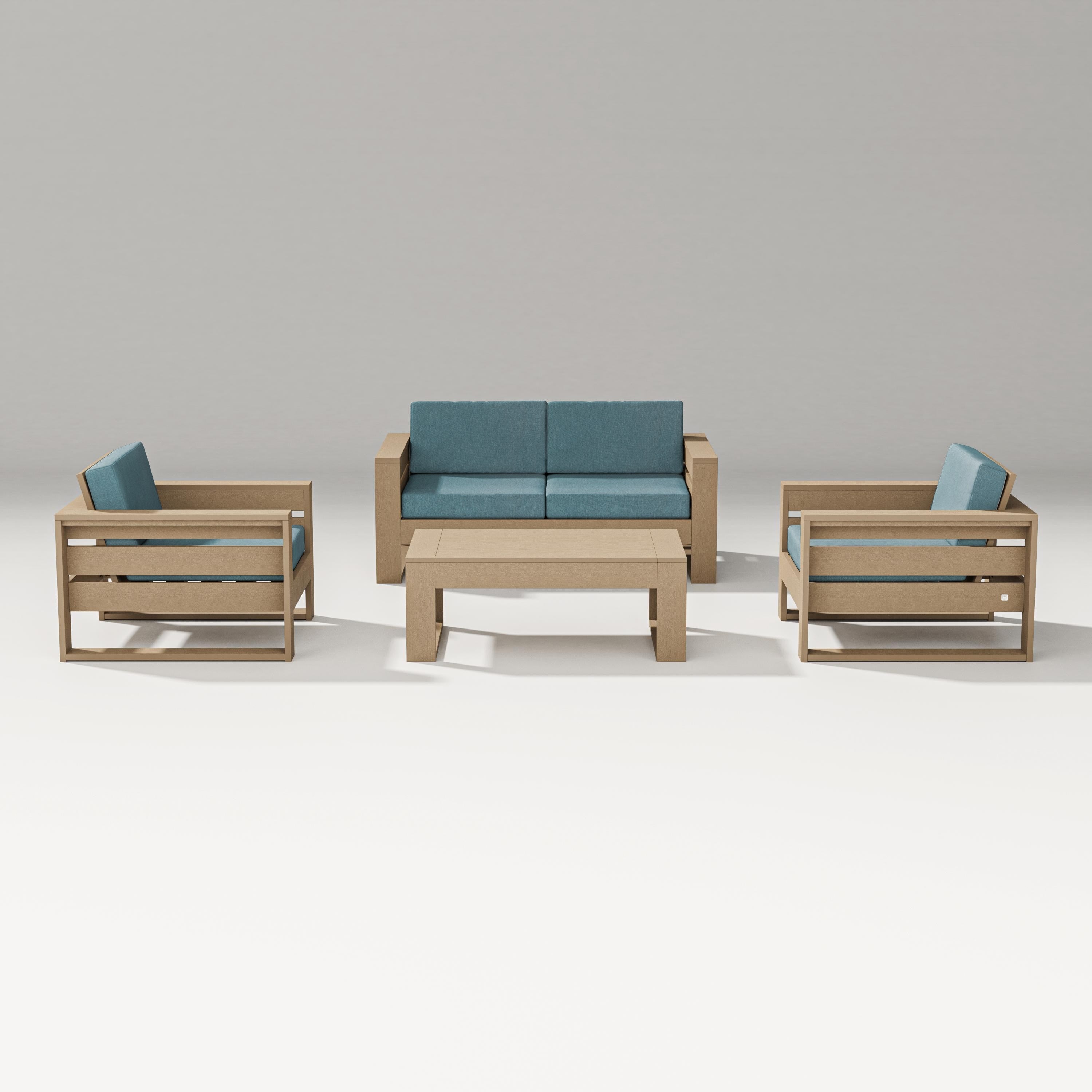PW Designer Series Latitude 4-Piece Lounge Loveseat Set in Vintage Sahara / Ocean Teal