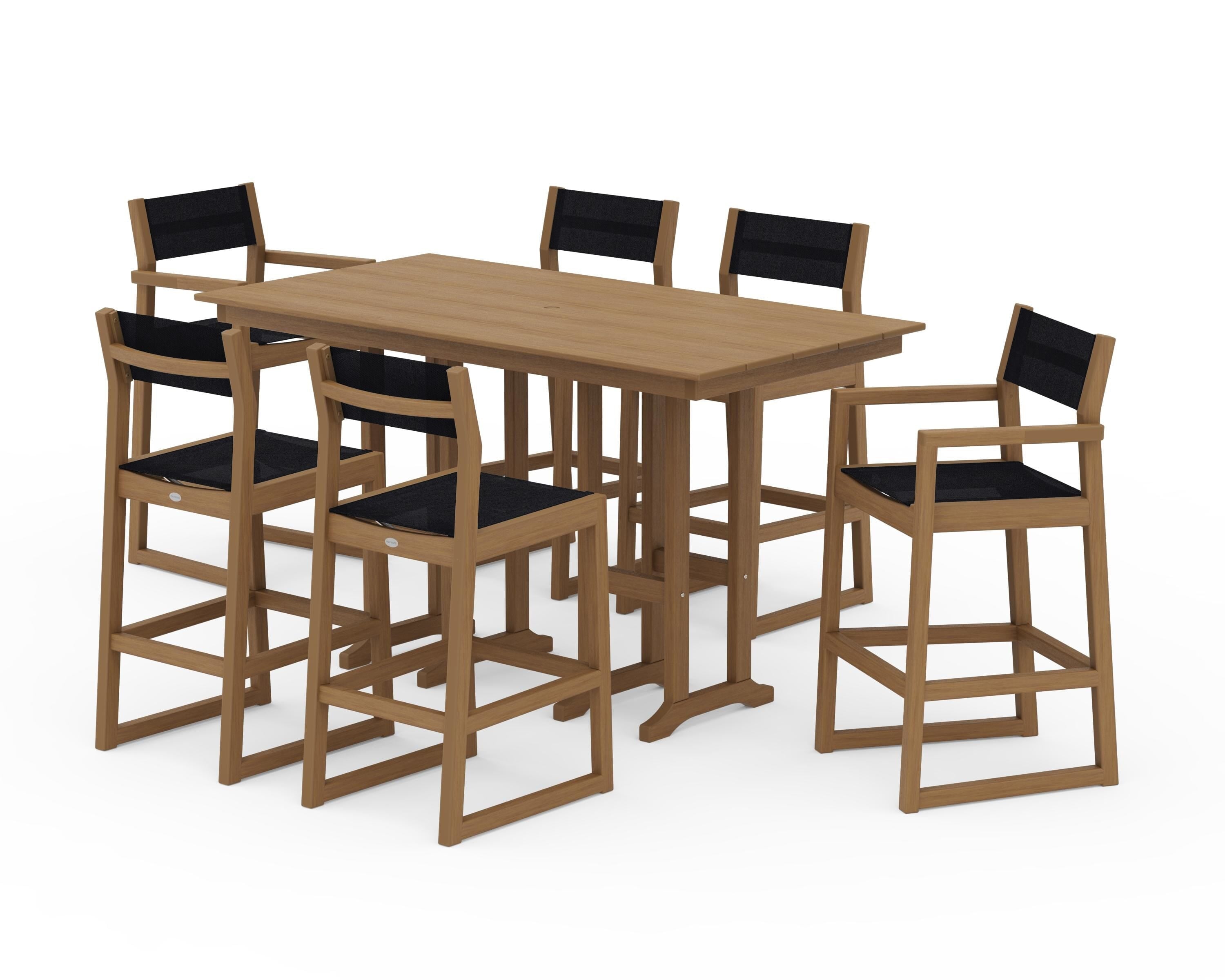 POLYWOOD EDGE Sling 7-Piece Farmhouse Bar Set in Natural / Black Sling