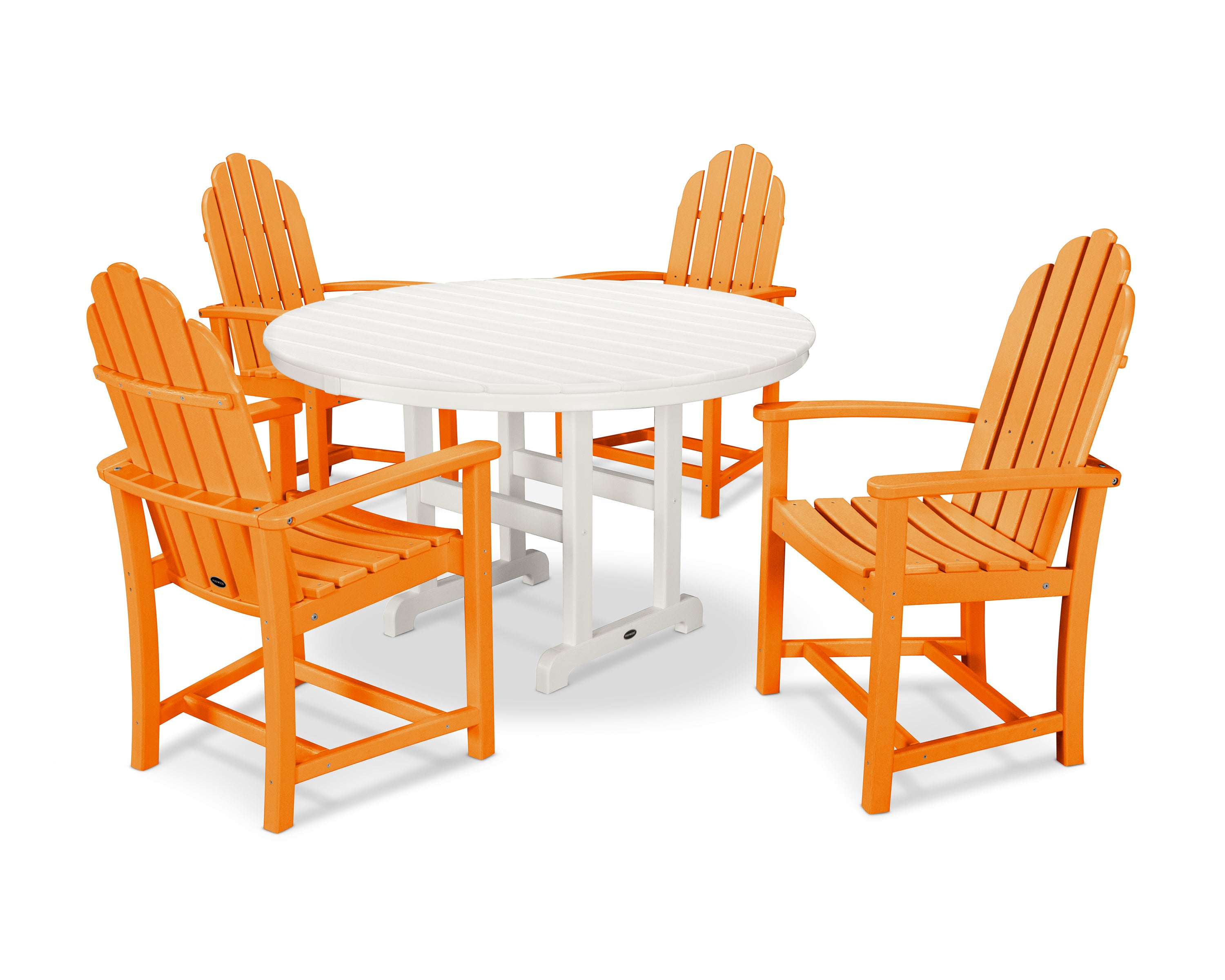 POLYWOOD® Classic Adirondack 5-Piece Round Farmhouse Dining Set in Tangerine / White