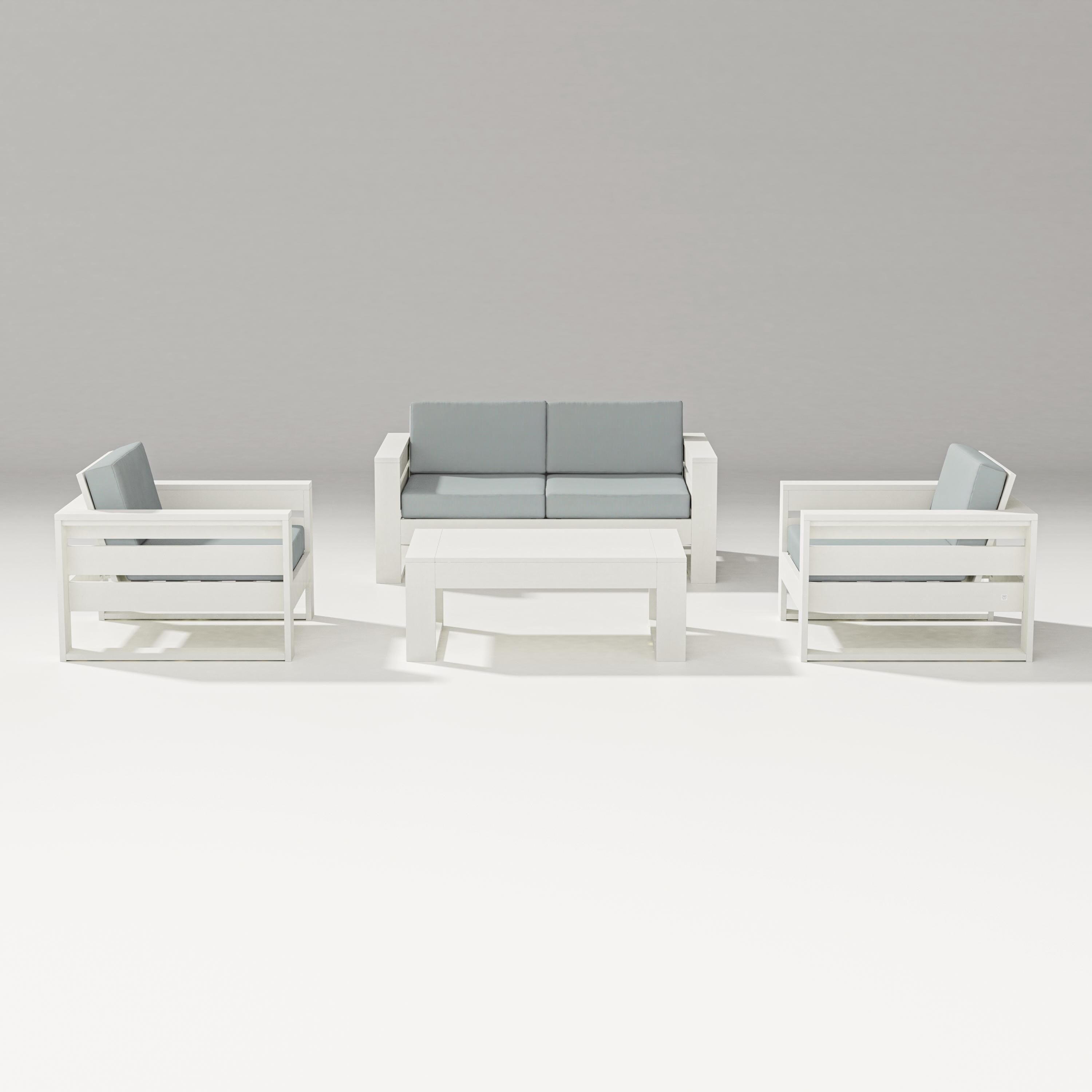 PW Designer Series Latitude 4-Piece Lounge Loveseat Set in Vintage White / Spa