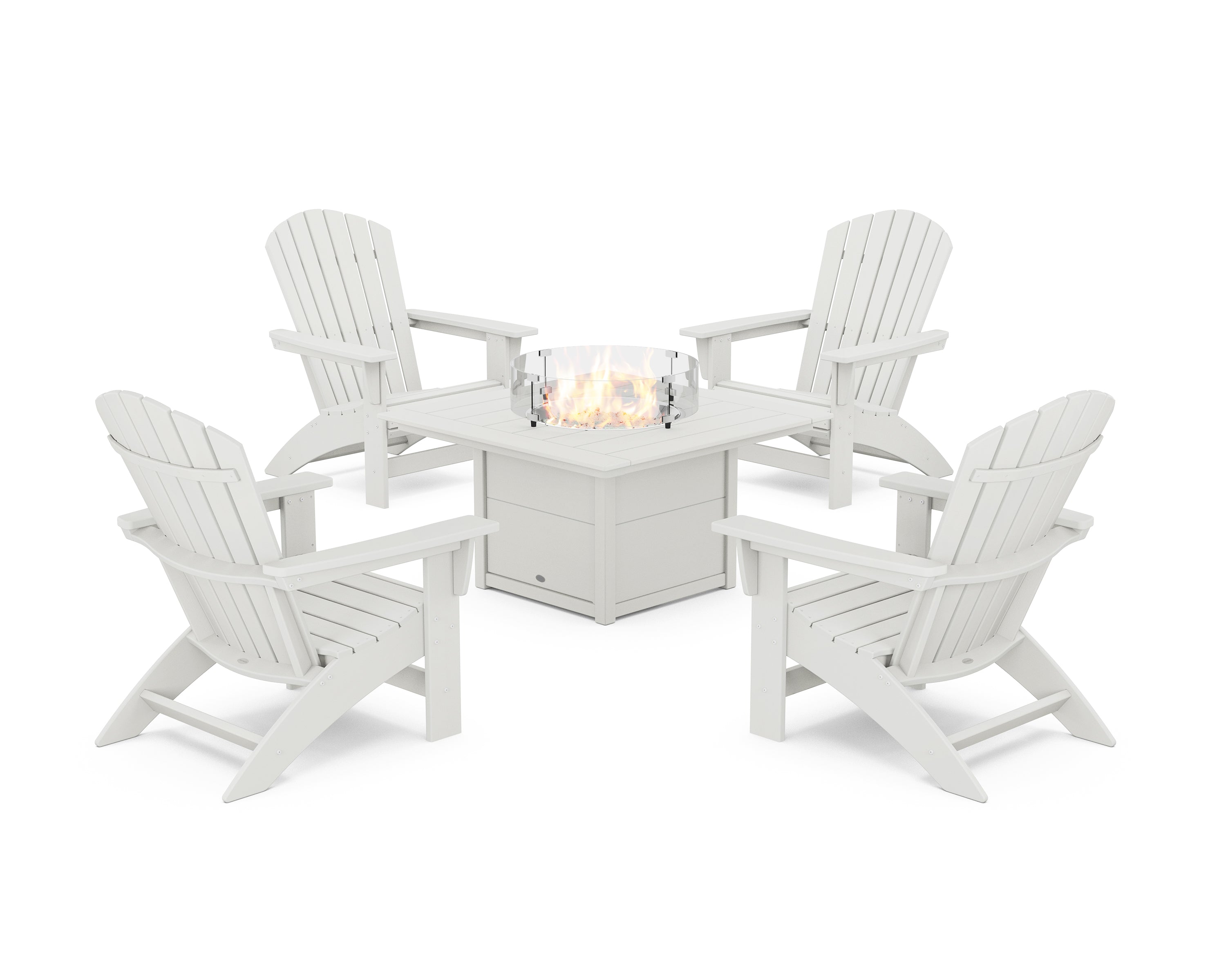 POLYWOOD 5-Piece Nautical Grand Adirondack Conversation Set with Fire Pit Table in Vintage White