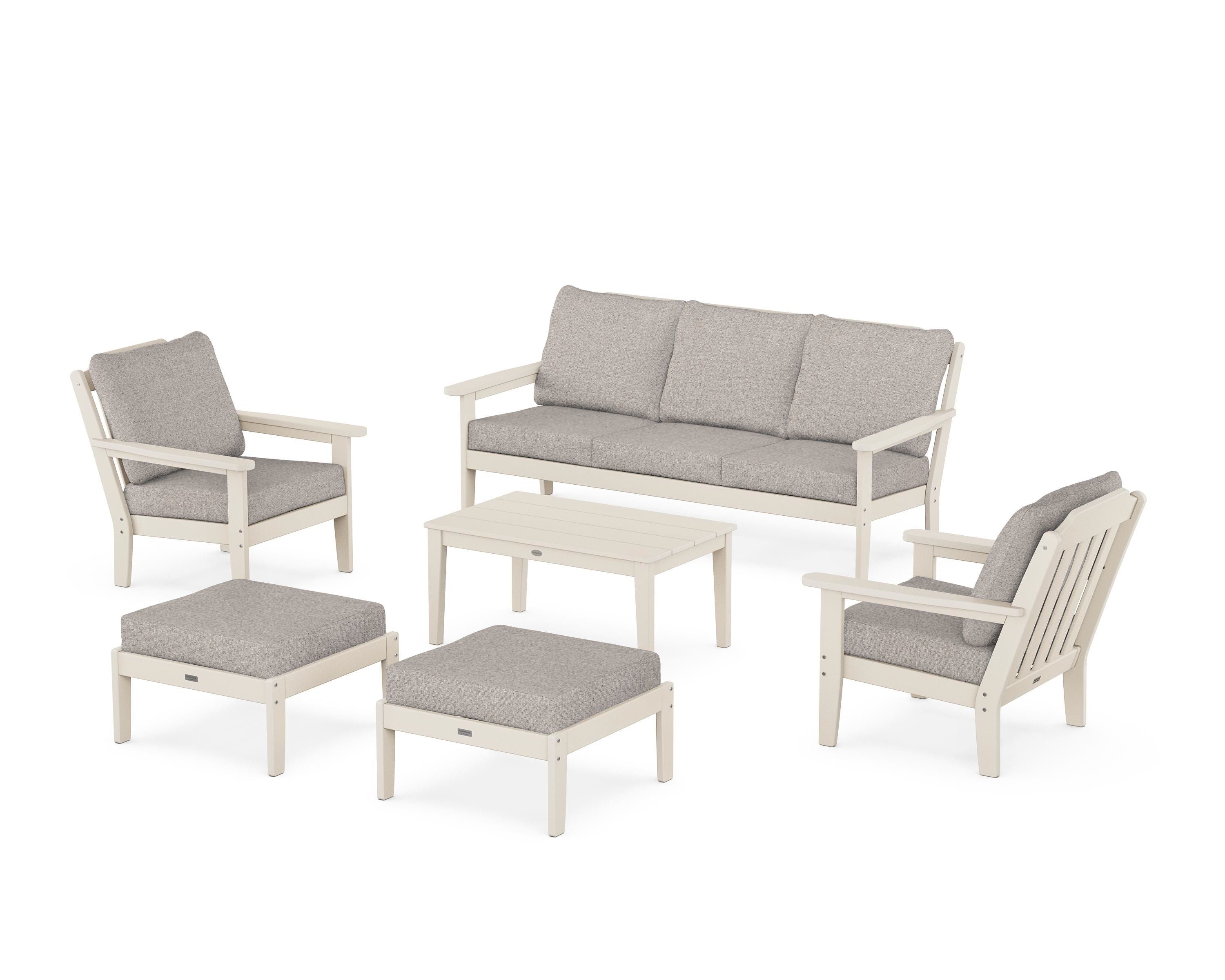 Country Living Cottage 6-Piece Lounge Sofa Set in Sand / Weathered Tweed