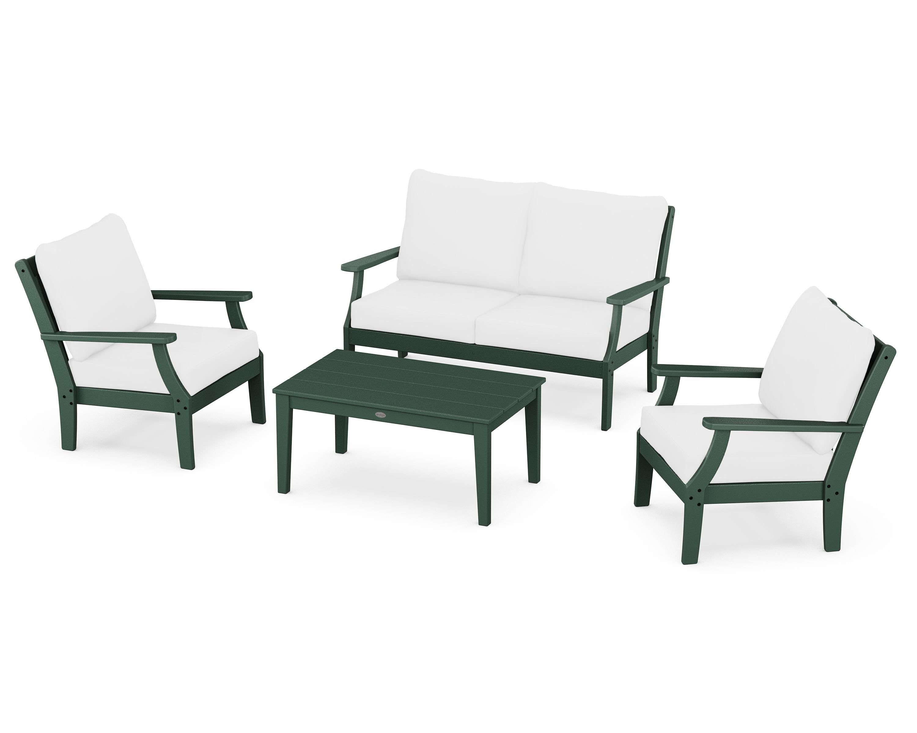 POLYWOOD Braxton 4-Piece Deep Seating Chair Set in Green / Natural