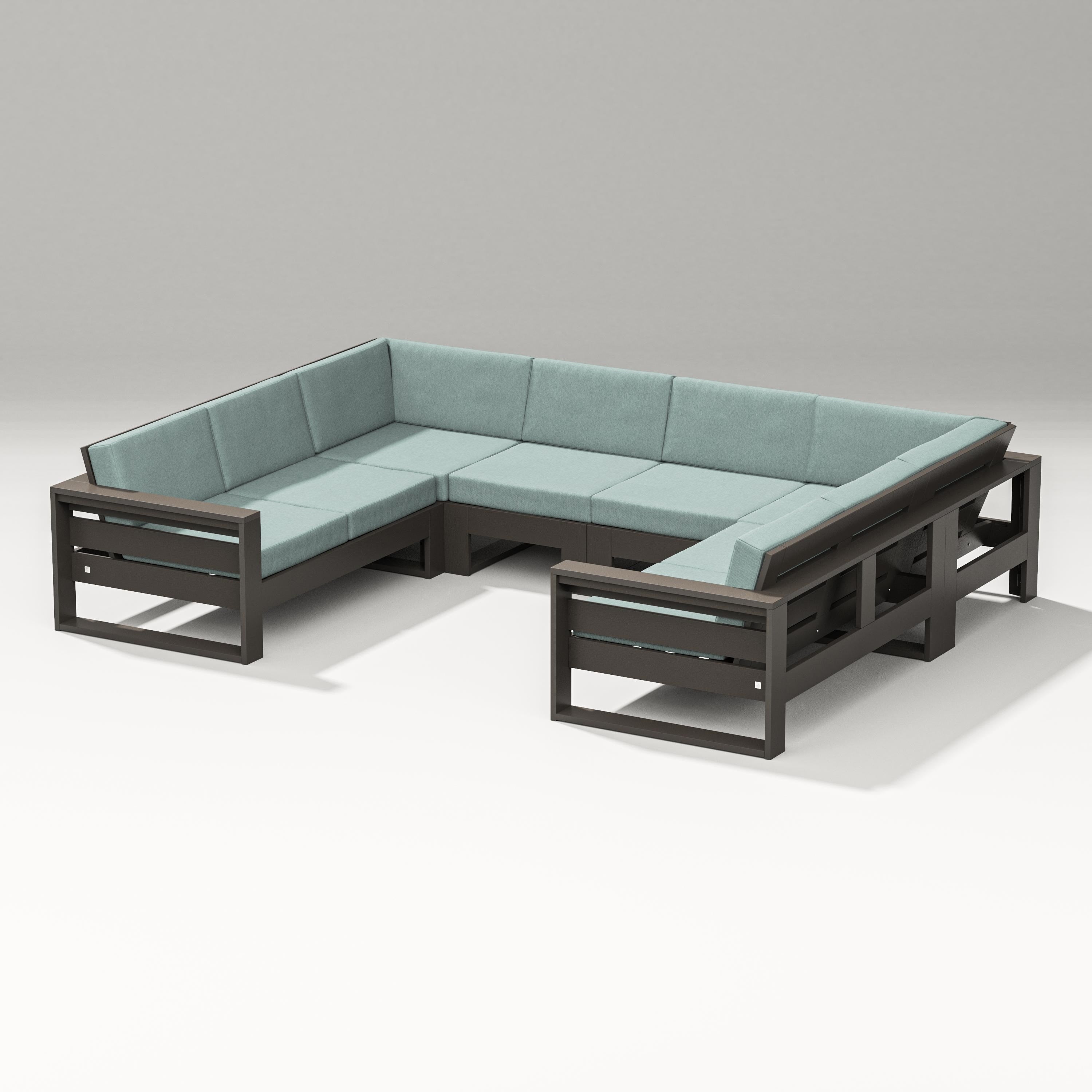 PW Designer Series Latitude U-Shaped Sectional in Vintage Coffee / Glacier Spa