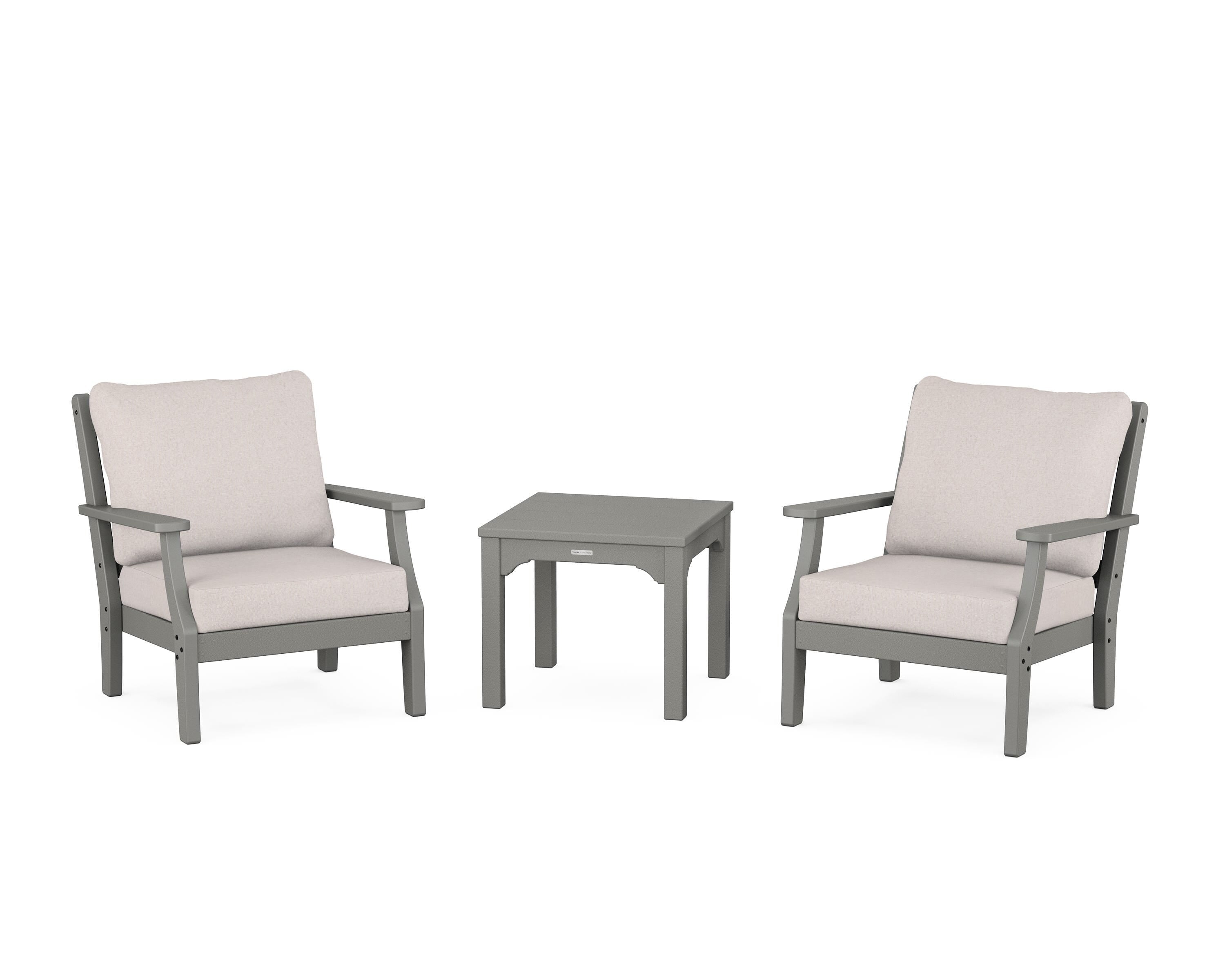 Martha Stewart by POLYWOOD Chinoiserie 3-Piece Deep Seating Set in Slate Grey / Dune Burlap