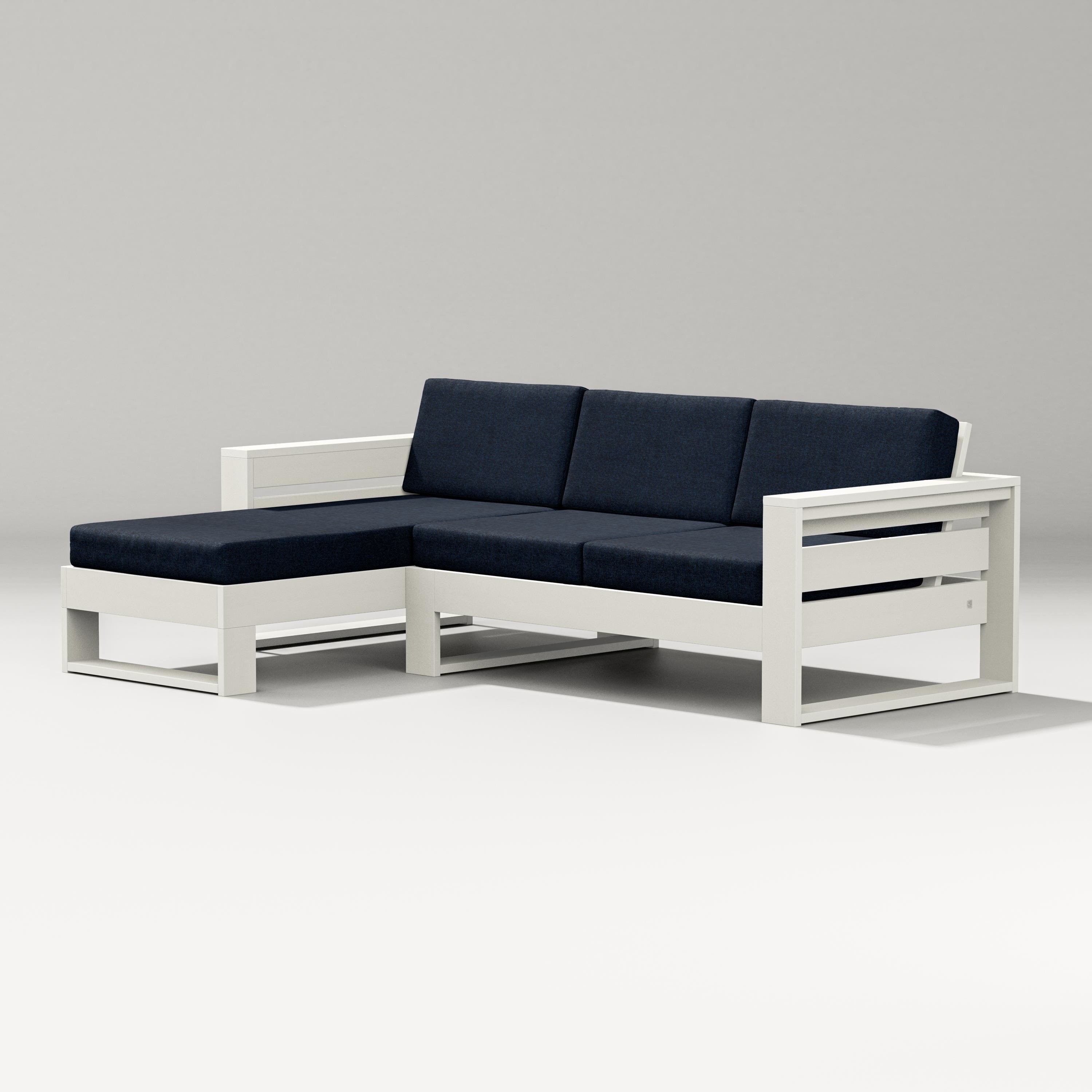 PW Designer Series Latitude Left Chaise Sectional in Vintage White / Marine Indigo