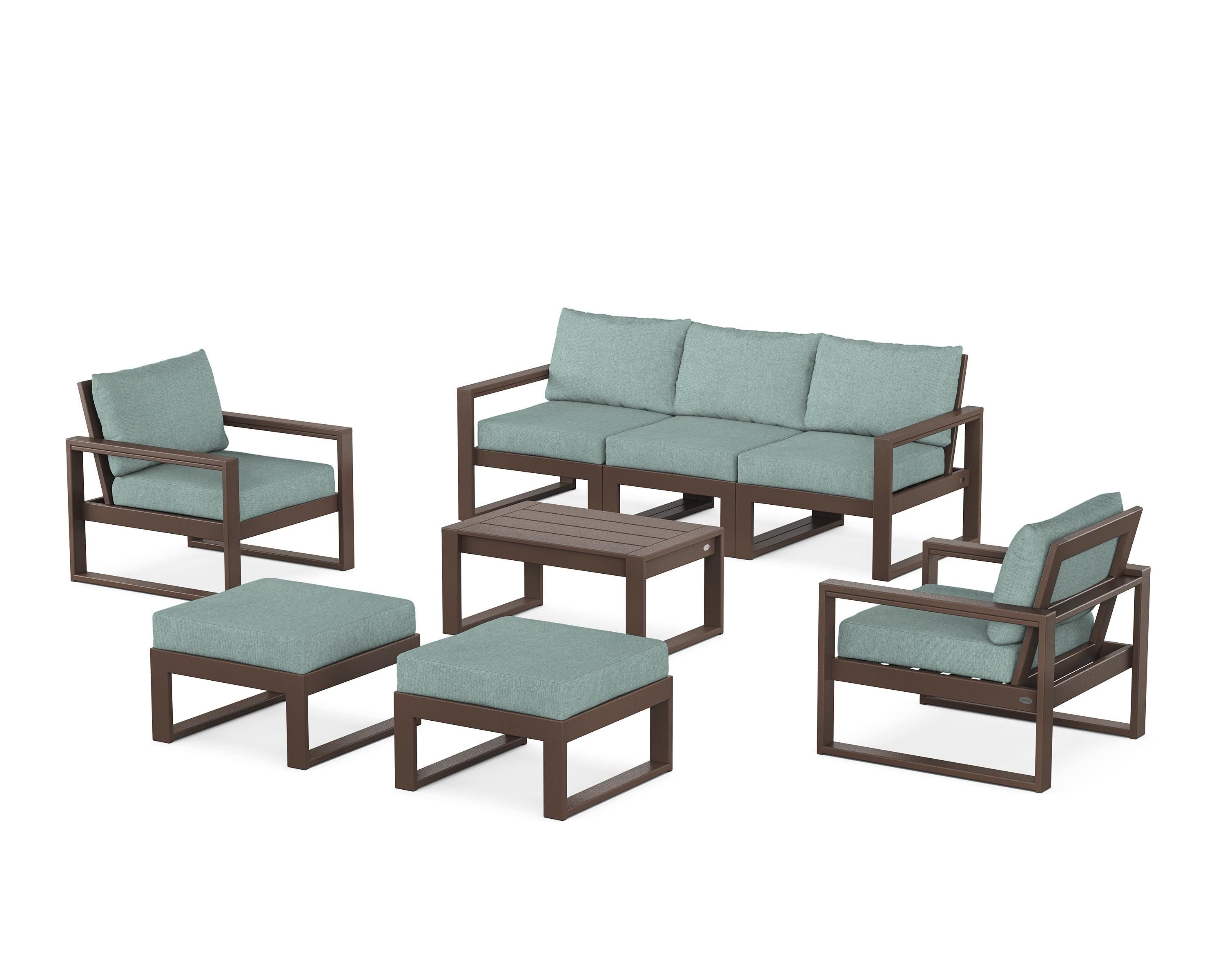 POLYWOOD EDGE Sectional 8-Piece Lounge Sofa Set in Mahogany / Glacier Spa