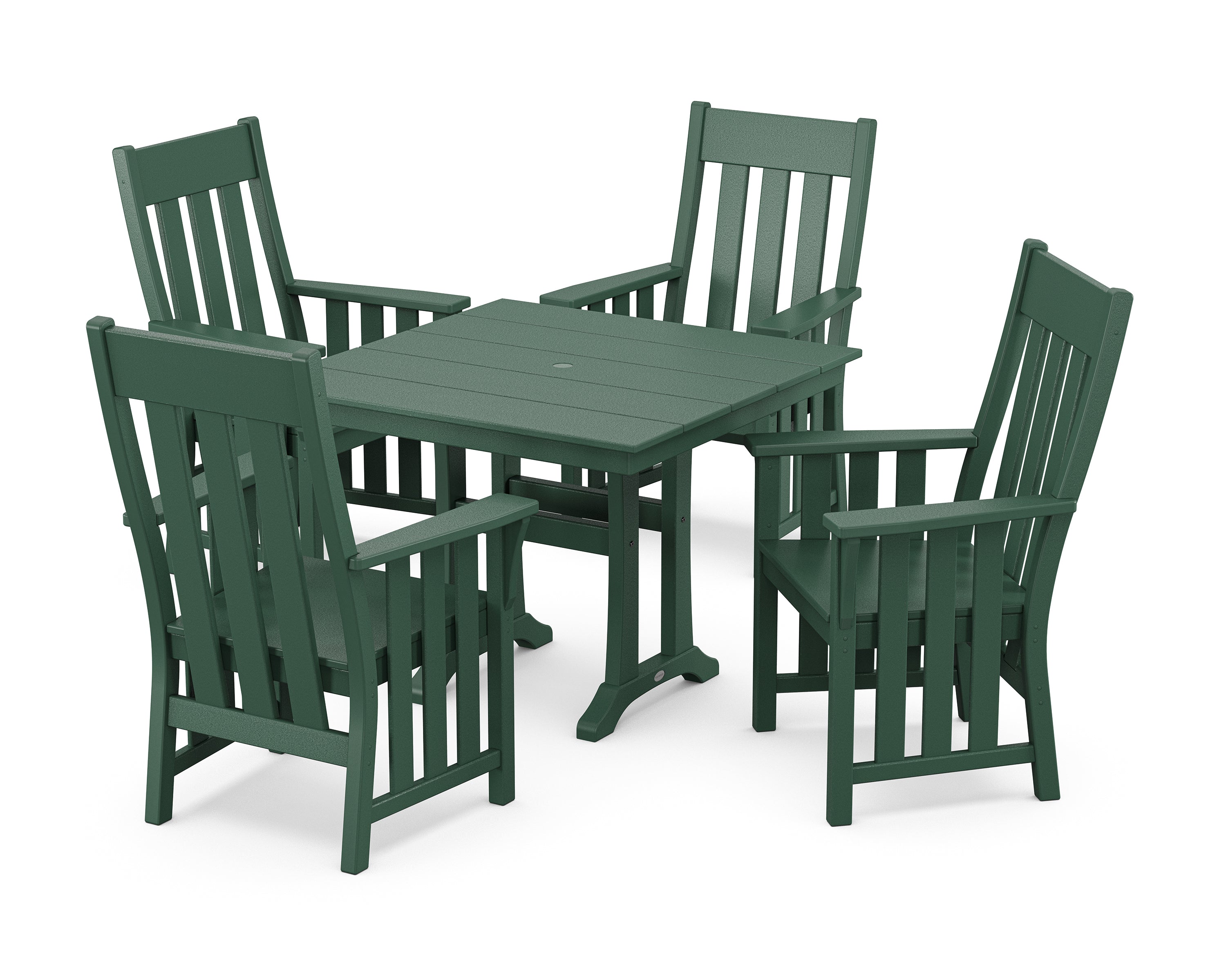 Martha Stewart by POLYWOOD Acadia 5-Piece Farmhouse Dining Set with Trestle Legs in Green