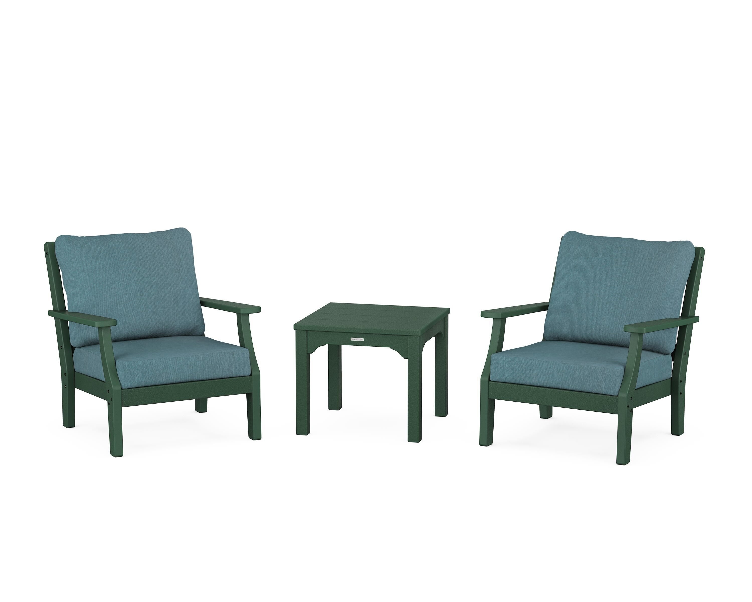 Martha Stewart by POLYWOOD Chinoiserie 3-Piece Deep Seating Set in Green / Ocean Teal