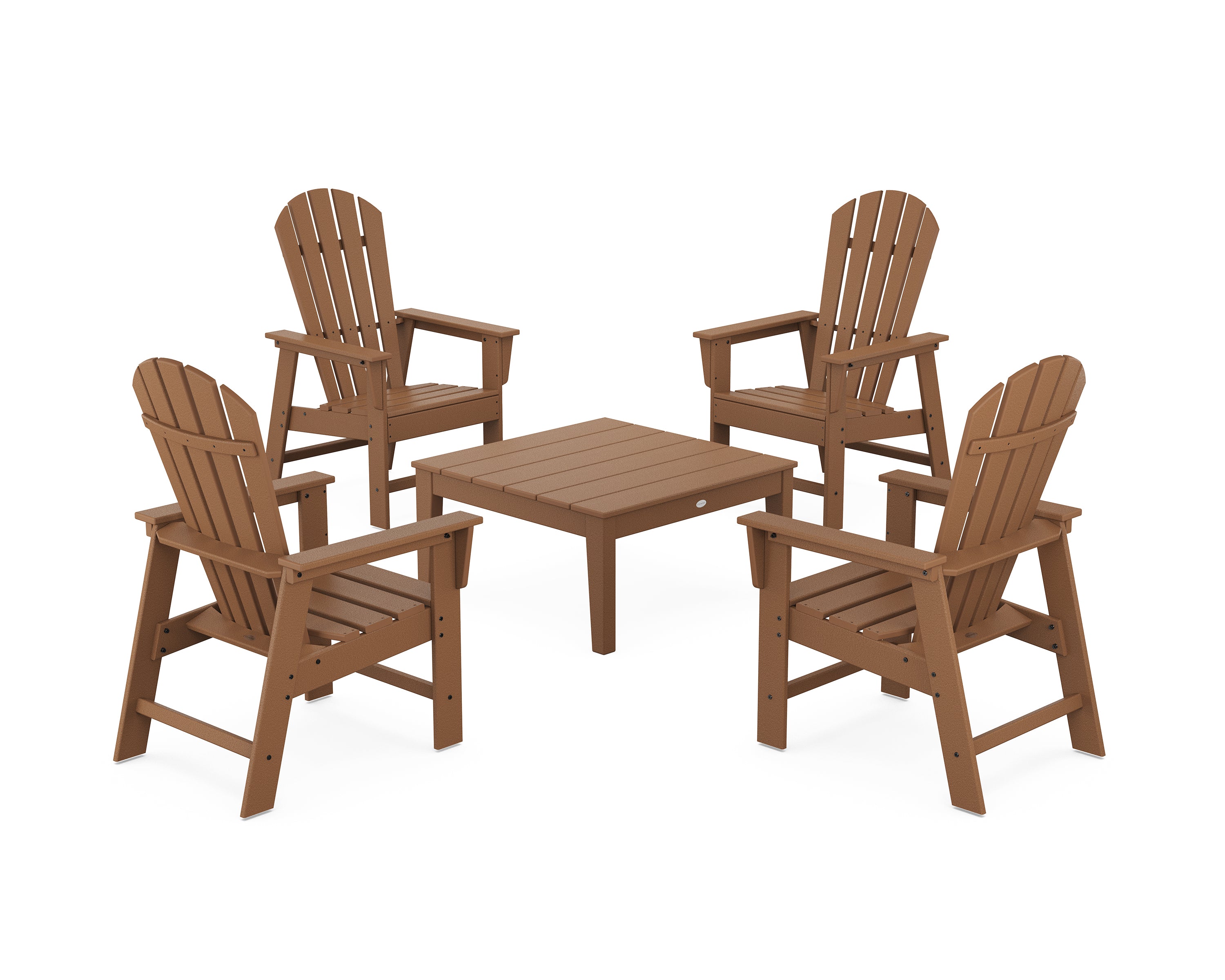 POLYWOOD 5-Piece South Beach Casual Chair Conversation Set with 36" Conversation Table in Teak