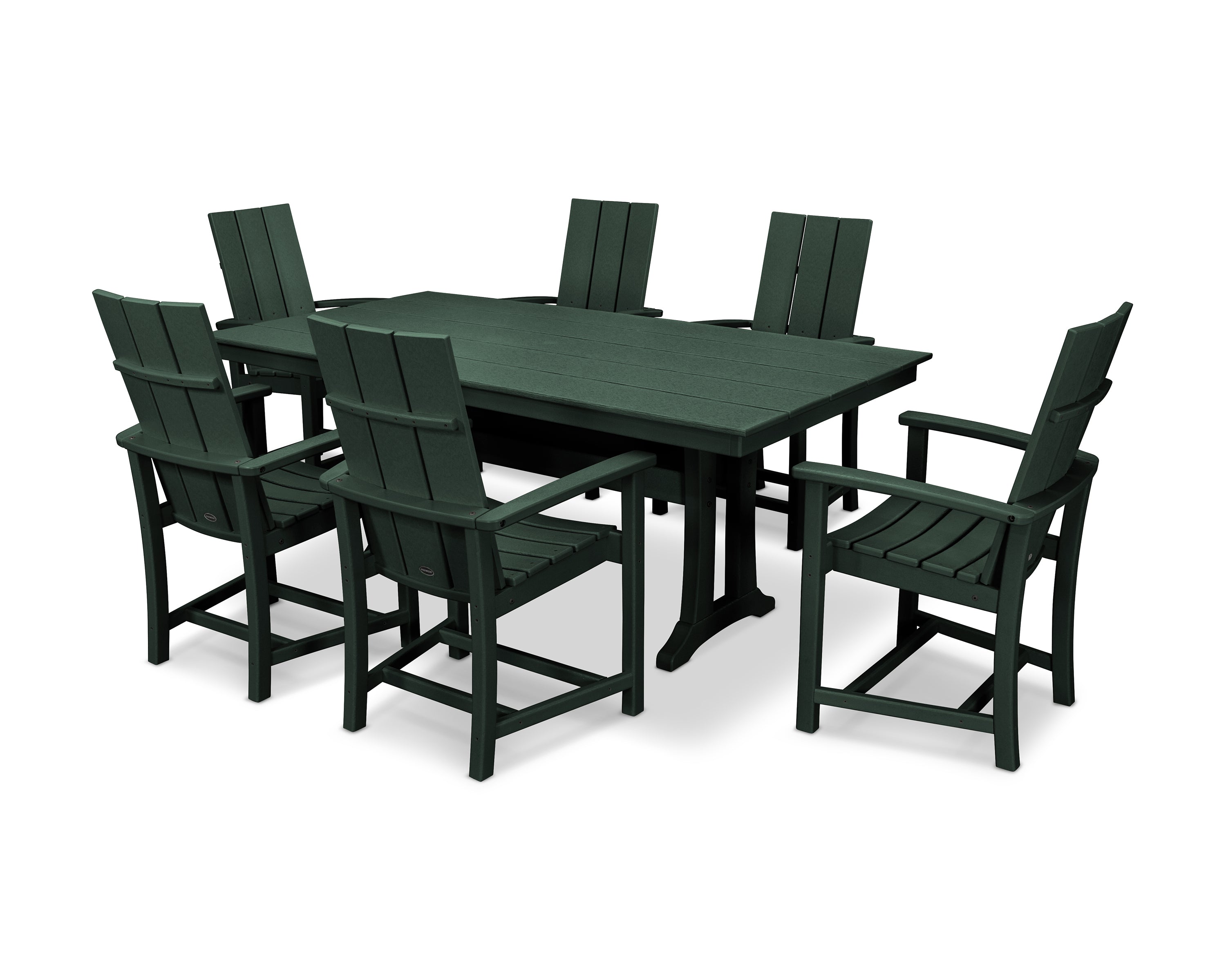 POLYWOOD Modern Adirondack 7-Piece Farmhouse Dining Set with Trestle Legs in Green