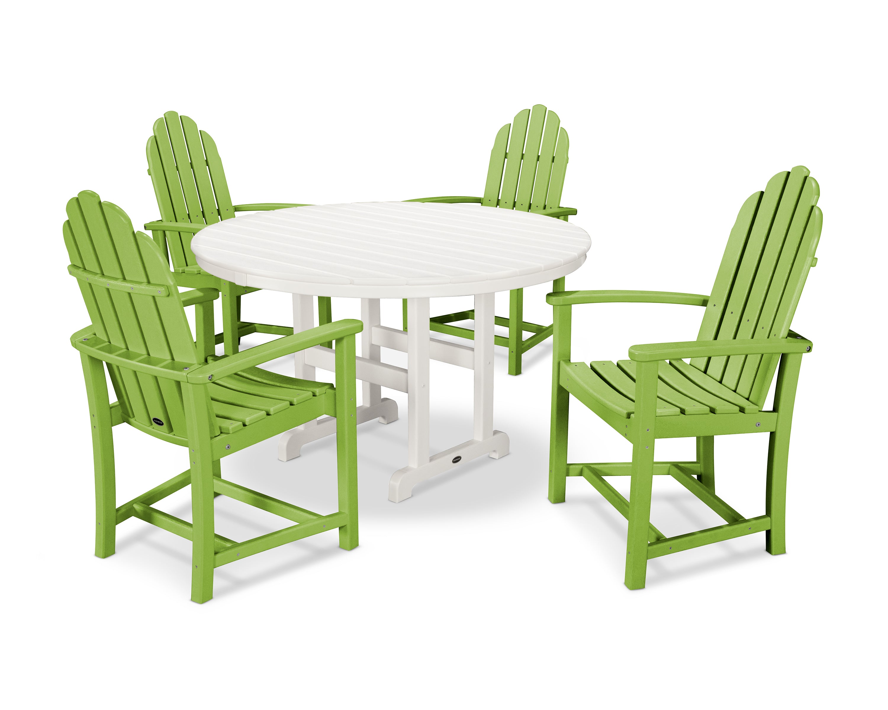 POLYWOOD® Classic Adirondack 5-Piece Round Farmhouse Dining Set in Lime / White