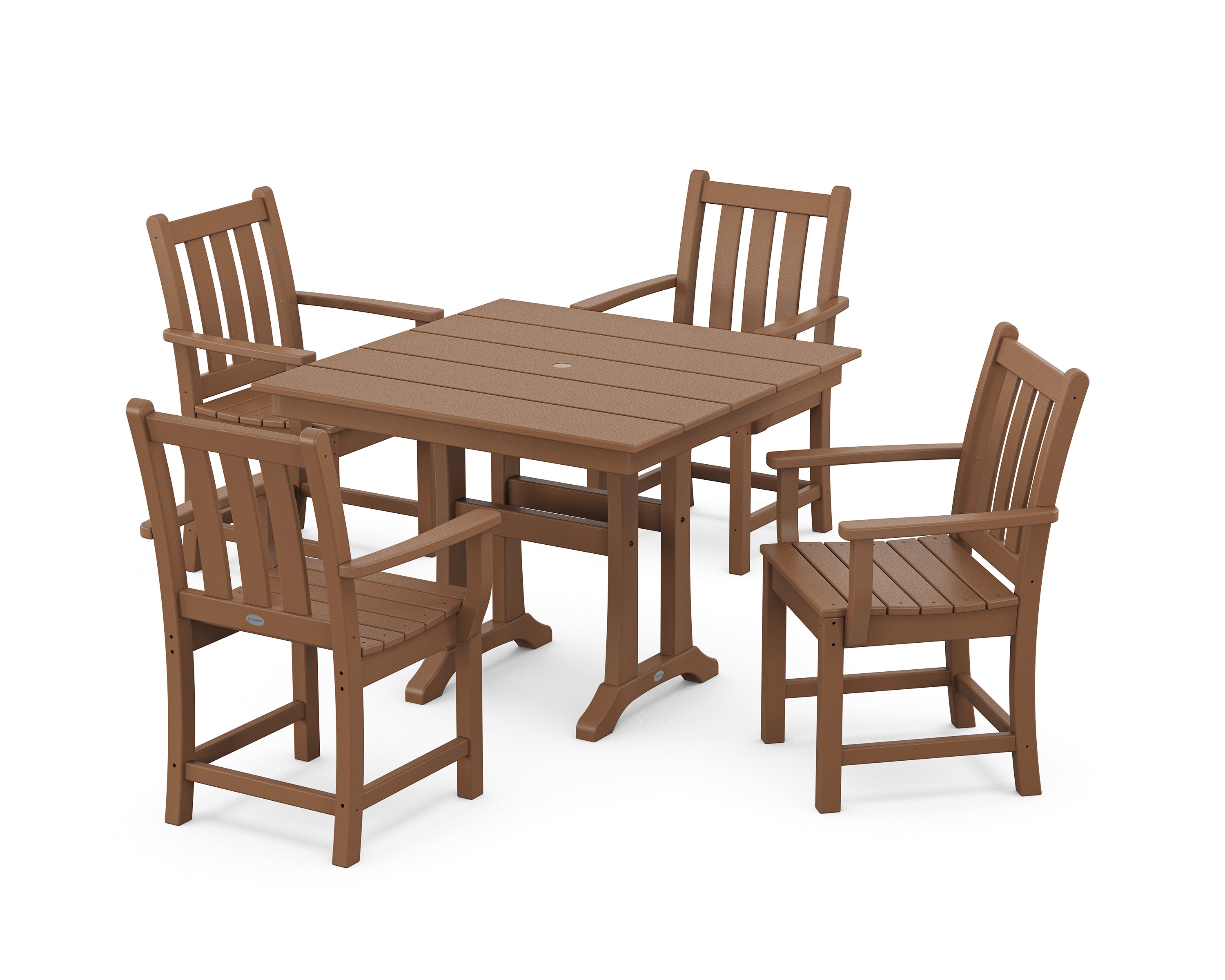 POLYWOOD Traditional Garden 5-Piece Farmhouse Dining Set With Trestle Legs in Teak