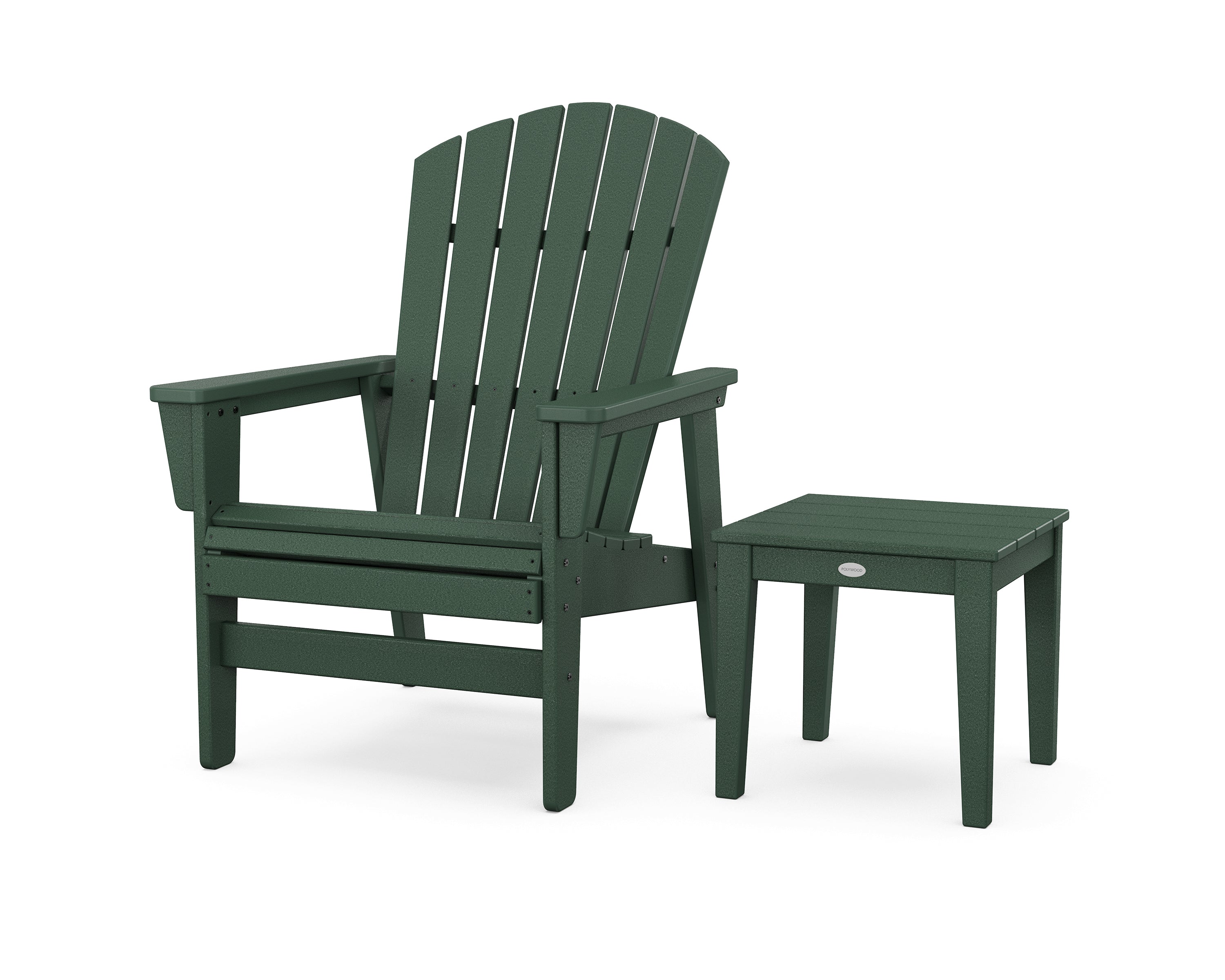 POLYWOOD Nautical Grand Upright Adirondack Chair with Side Table in Green