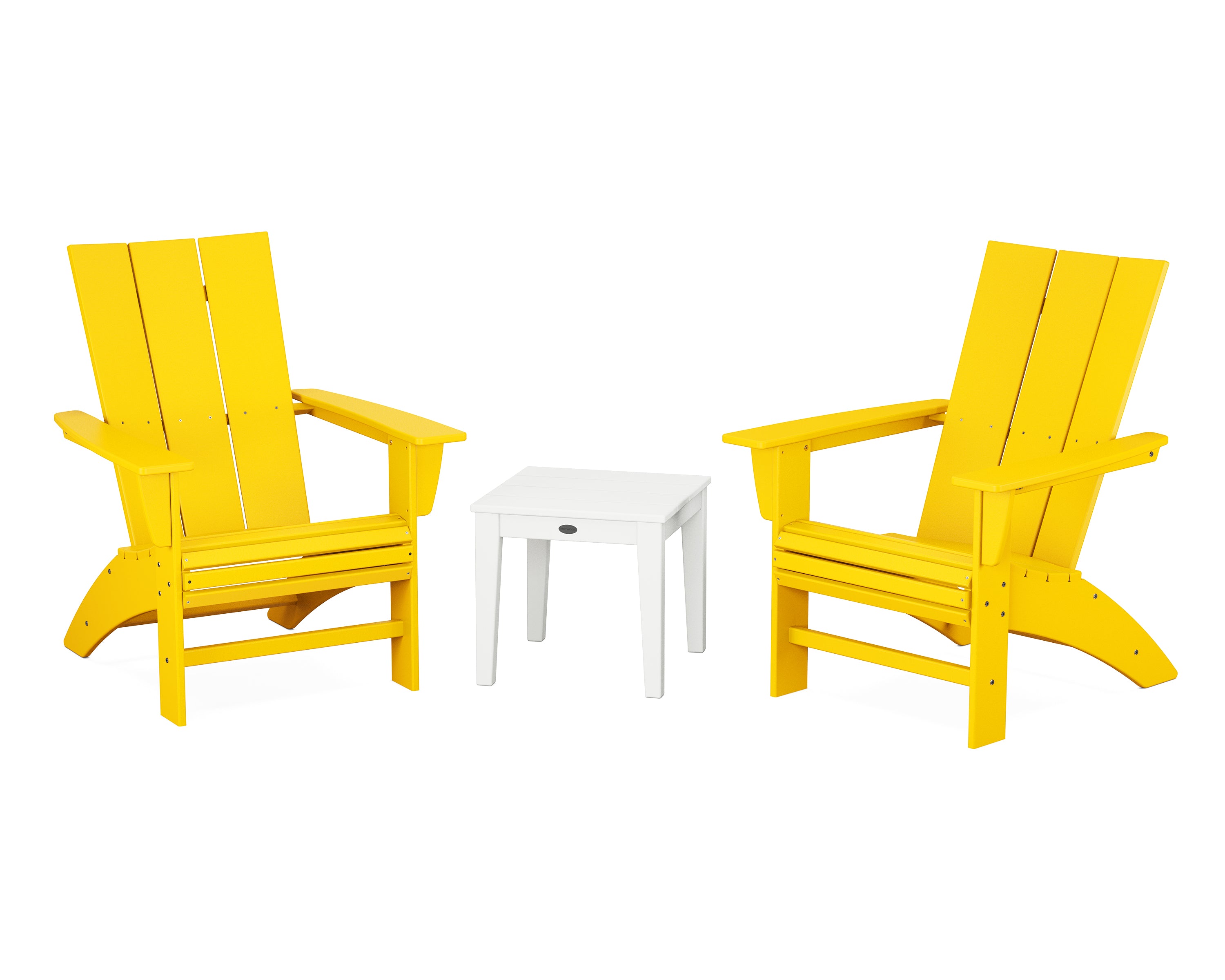 POLYWOOD Modern 3-Piece Curveback Adirondack Set in Lemon / White
