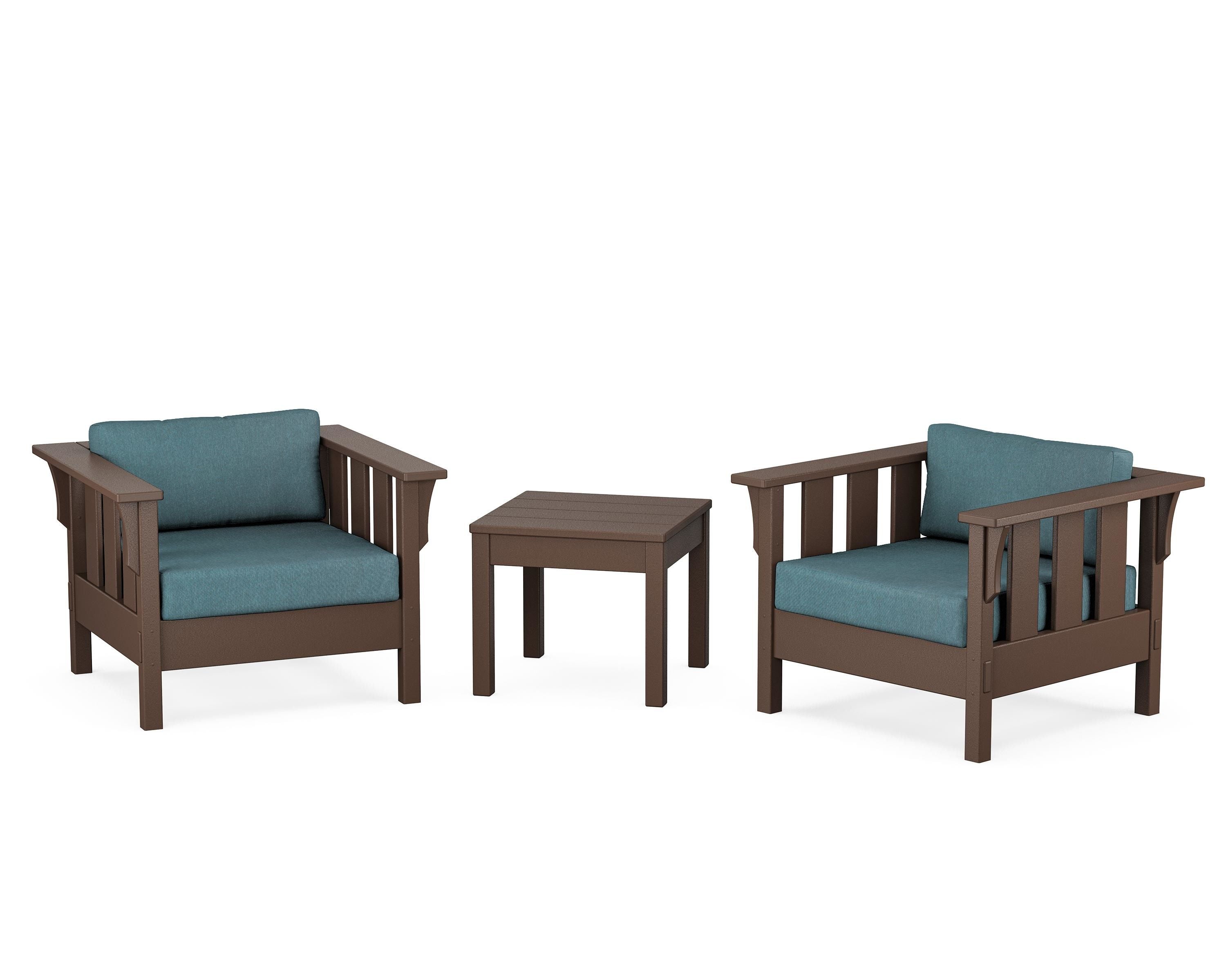 Martha Stewart by POLYWOOD Acadia 3-Piece Deep Seating Set in Mahogany / Ocean Teal