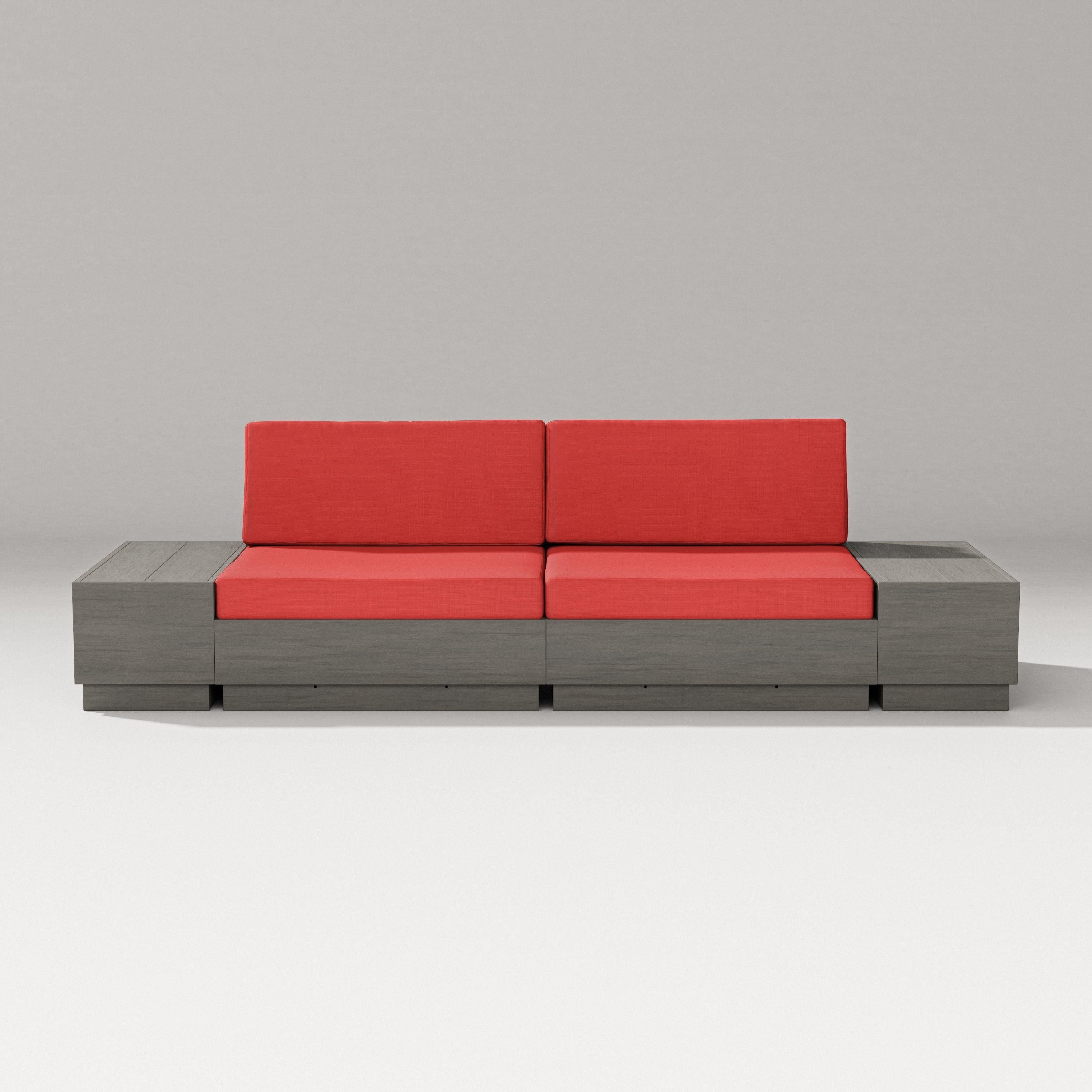 PW Designer Series Elevate 4-Piece Loveseat Sectional in Driftwood / Crimson Linen