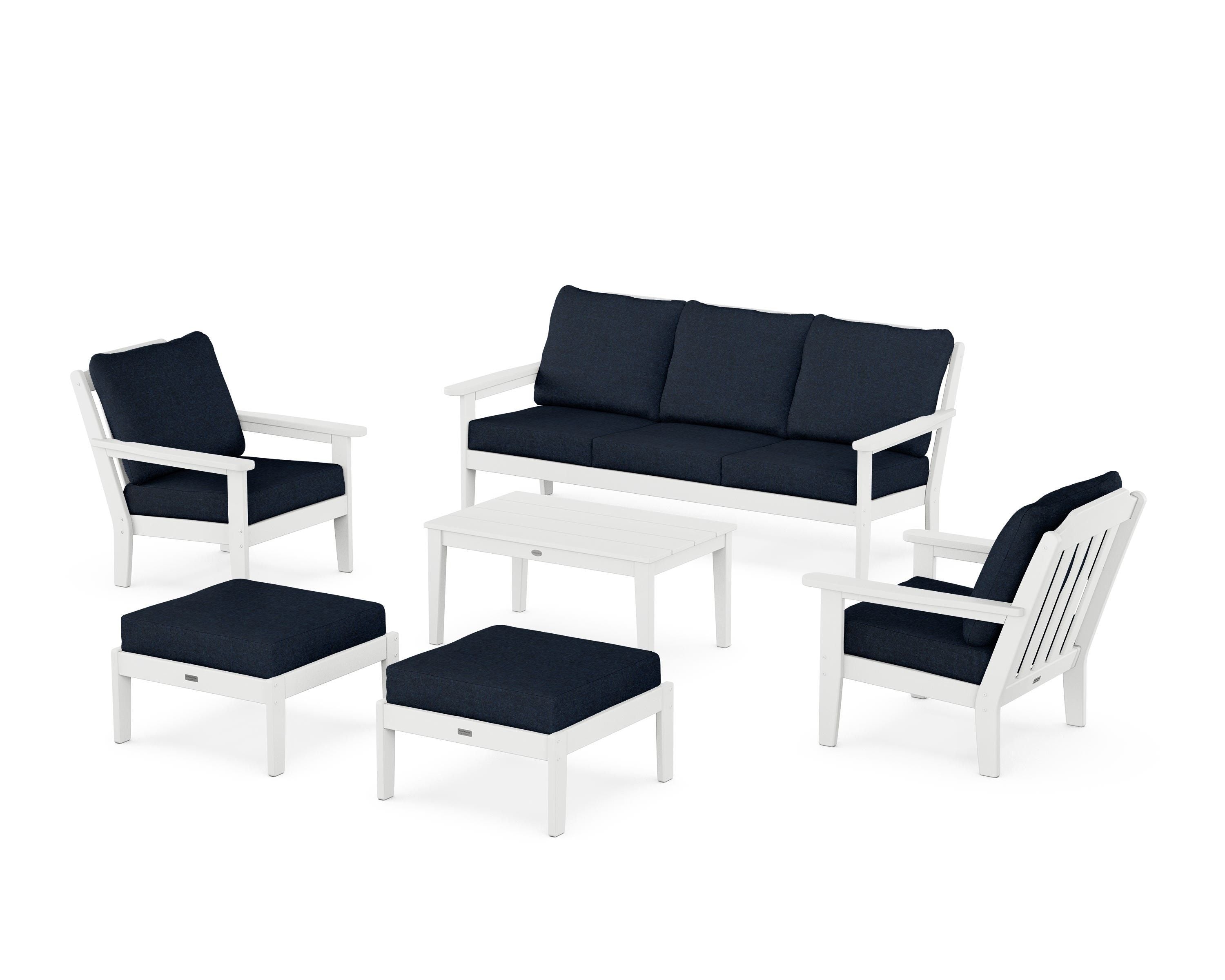 Country Living Cottage 6-Piece Lounge Sofa Set in White / Marine Indigo