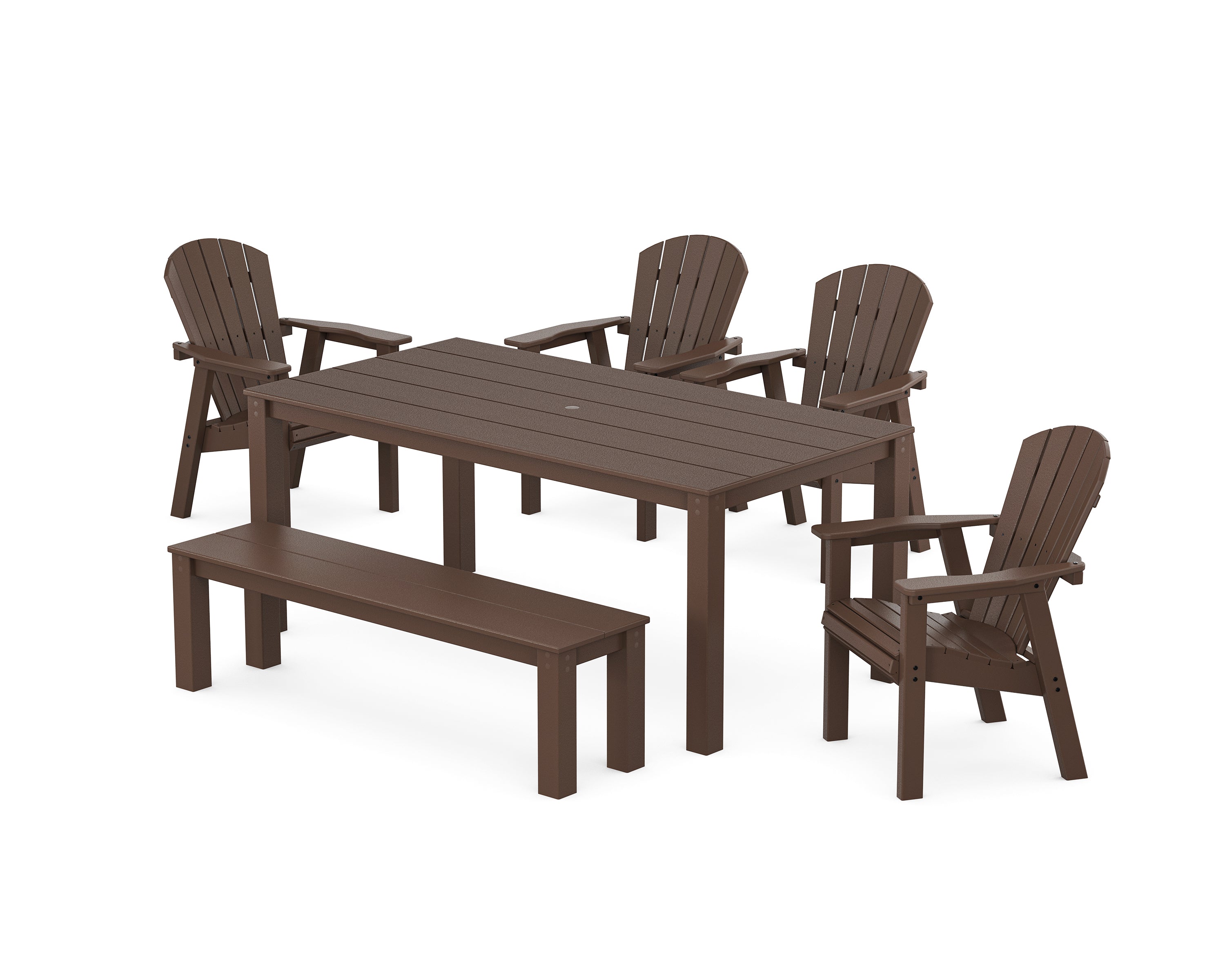 POLYWOOD Seashell 6-Piece Parsons Dining Set with Bench in Mahogany