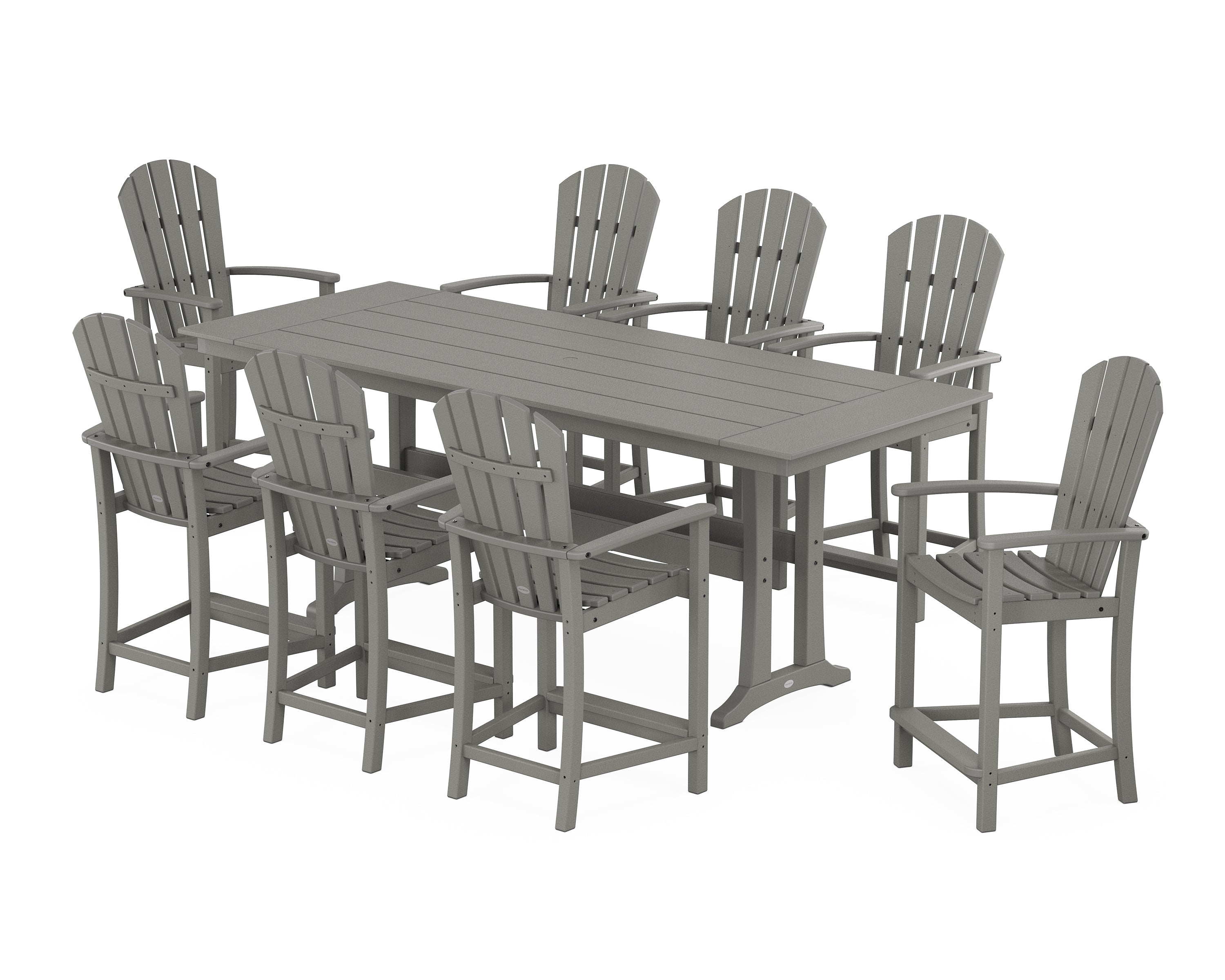 POLYWOOD Palm Coast 9-Piece Farmhouse Counter Set with Trestle Legs in Slate Grey