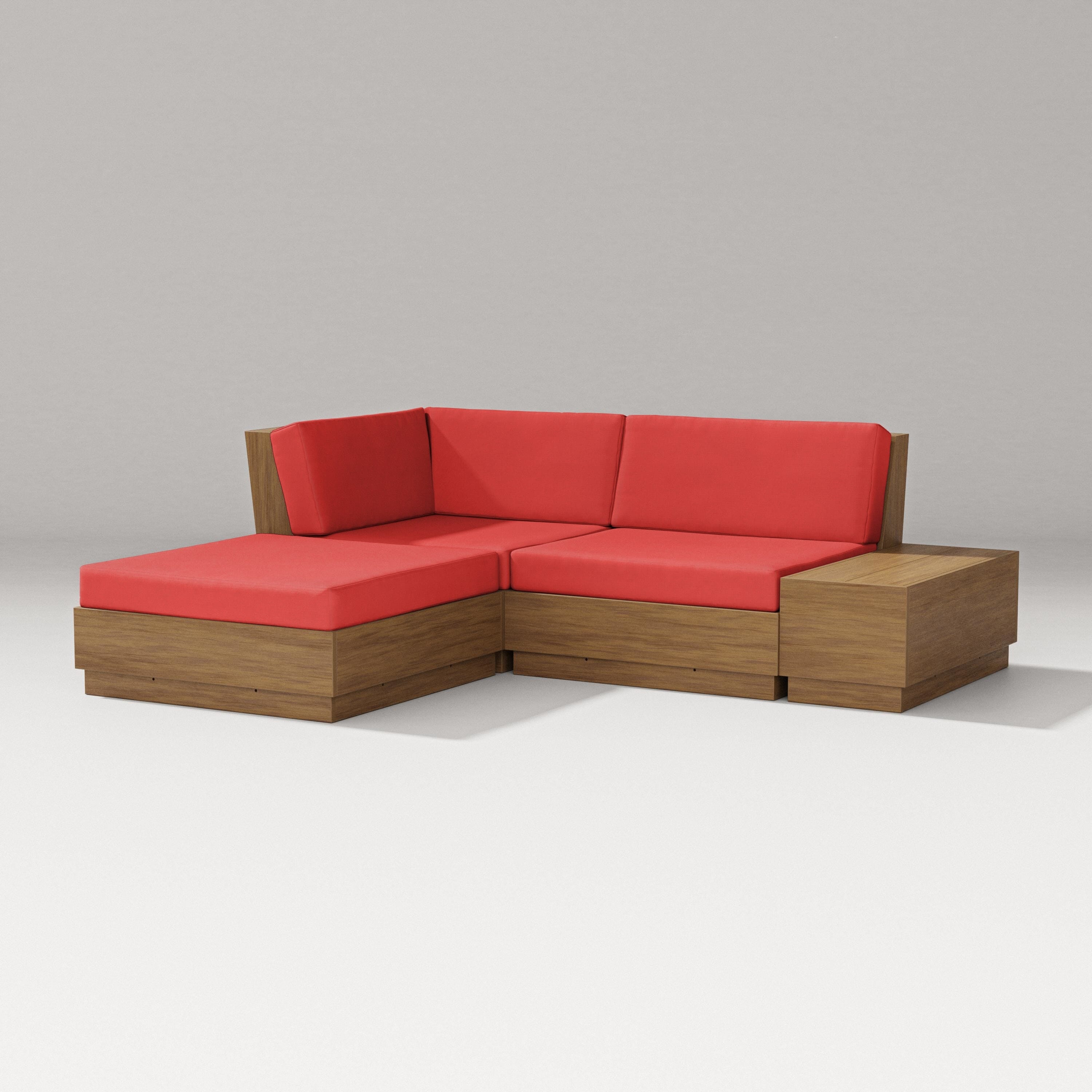 PW Designer Series Elevate Loveseat Sectional with Chaise in Natural / Crimson Linen