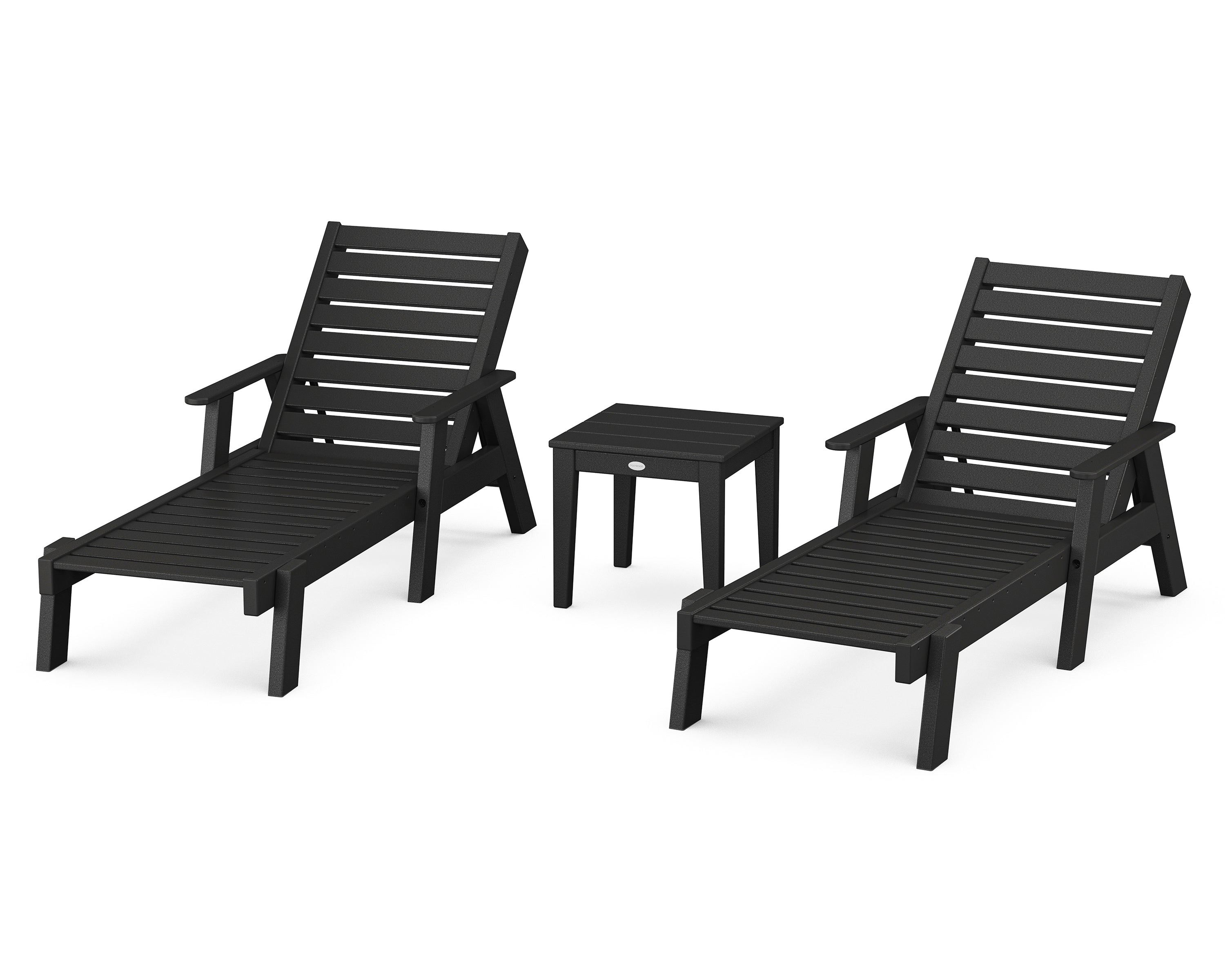 POLYWOOD Captain Chaise 3-Piece Set with Arms in Black