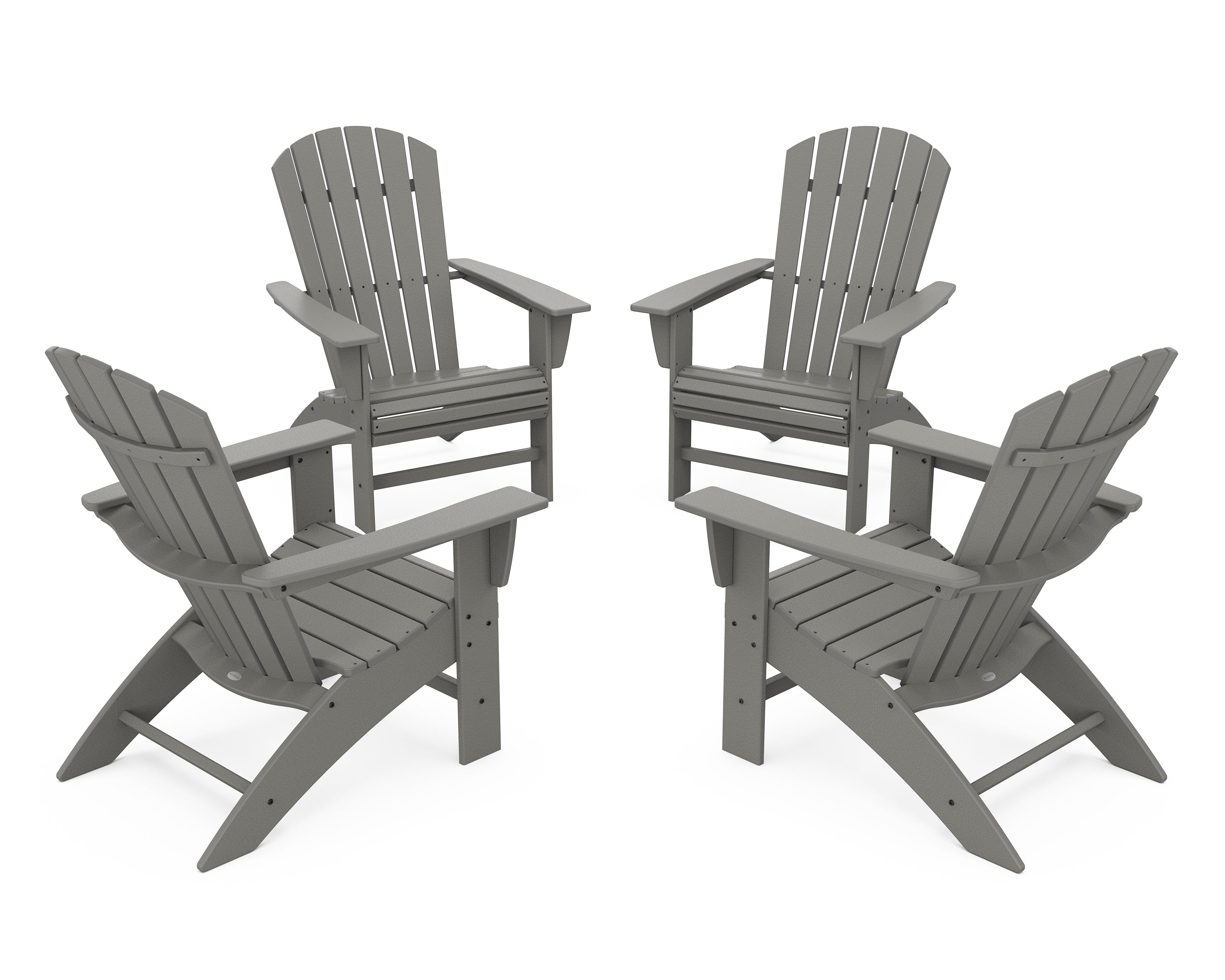 POLYWOOD 4-Piece Nautical Curveback Adirondack Chair Conversation Set in Slate Grey