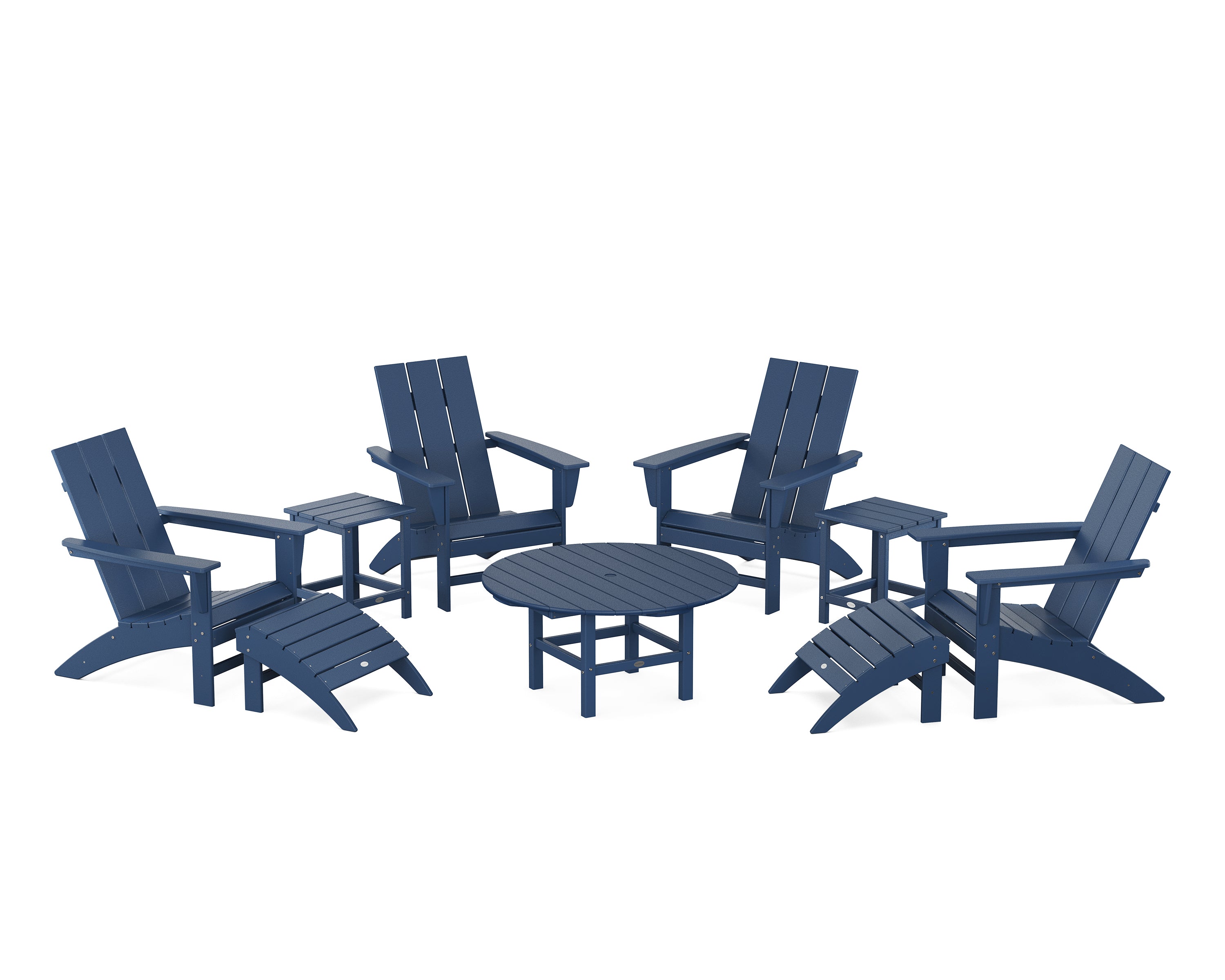 POLYWOOD Modern Adirondack Chair 9-Piece Conversation Set in Navy