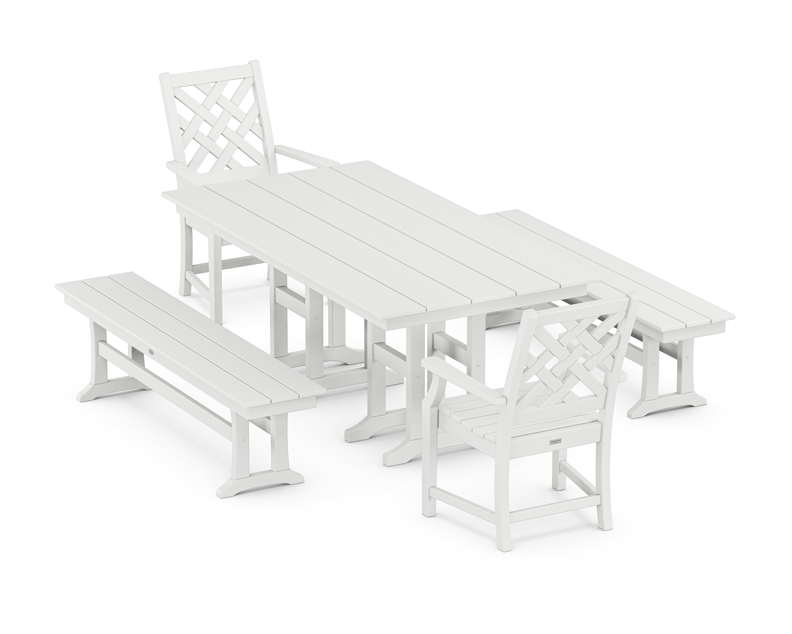 Country Living Wovendale 5-Piece Farmhouse Dining Set with Benches in White