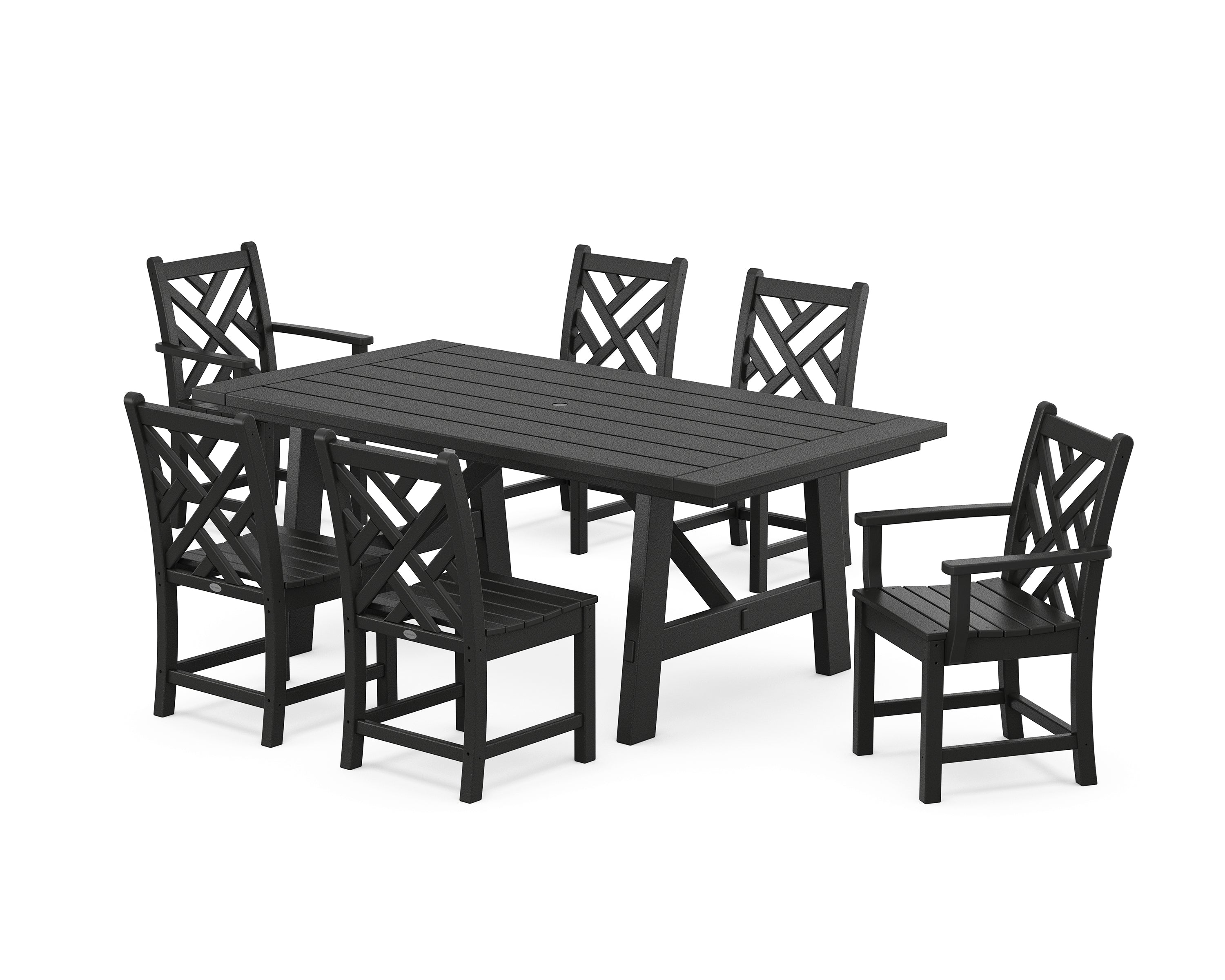 POLYWOOD Chippendale 7-Piece Rustic Farmhouse Dining Set in Black