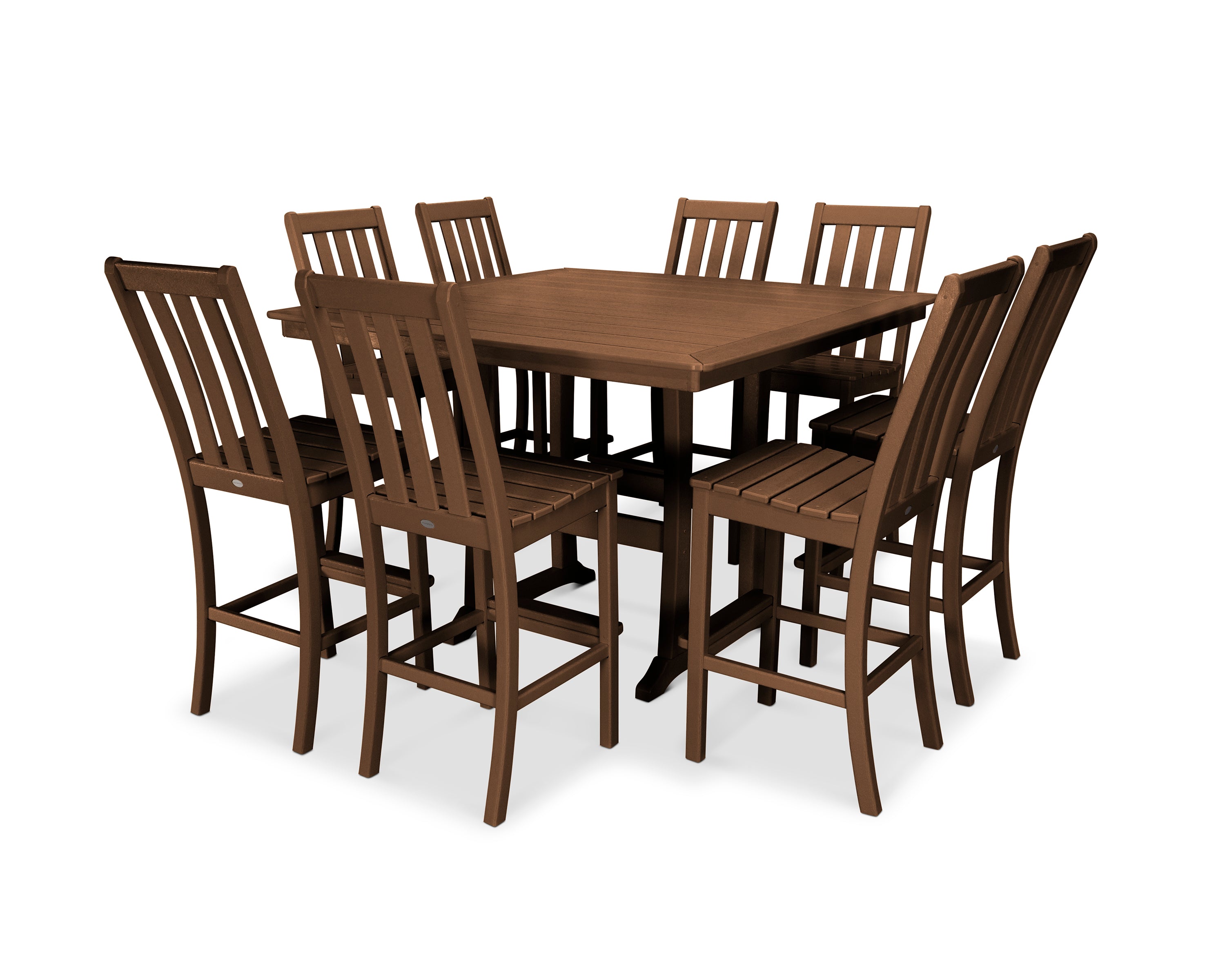 POLYWOOD Vineyard 9-Piece Nautical Trestle Bar Set in Teak