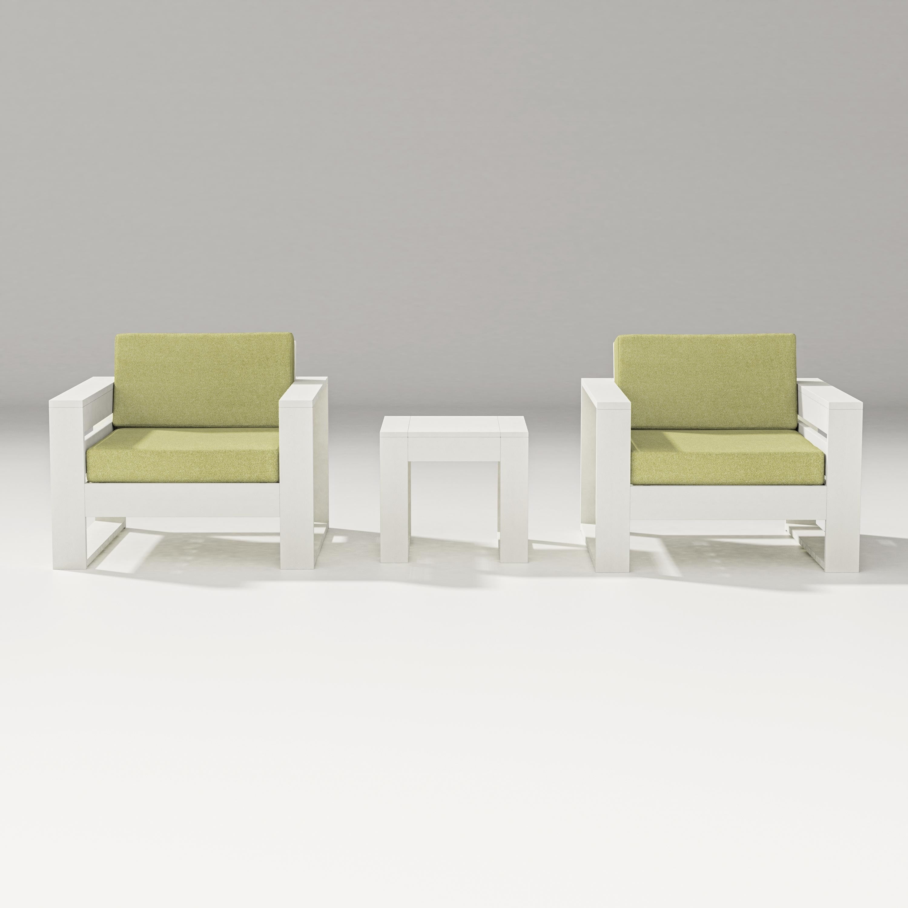 PW Designer Series Latitude 3-Piece Lounge Chair Set in Vintage White / Chartreuse Boucle