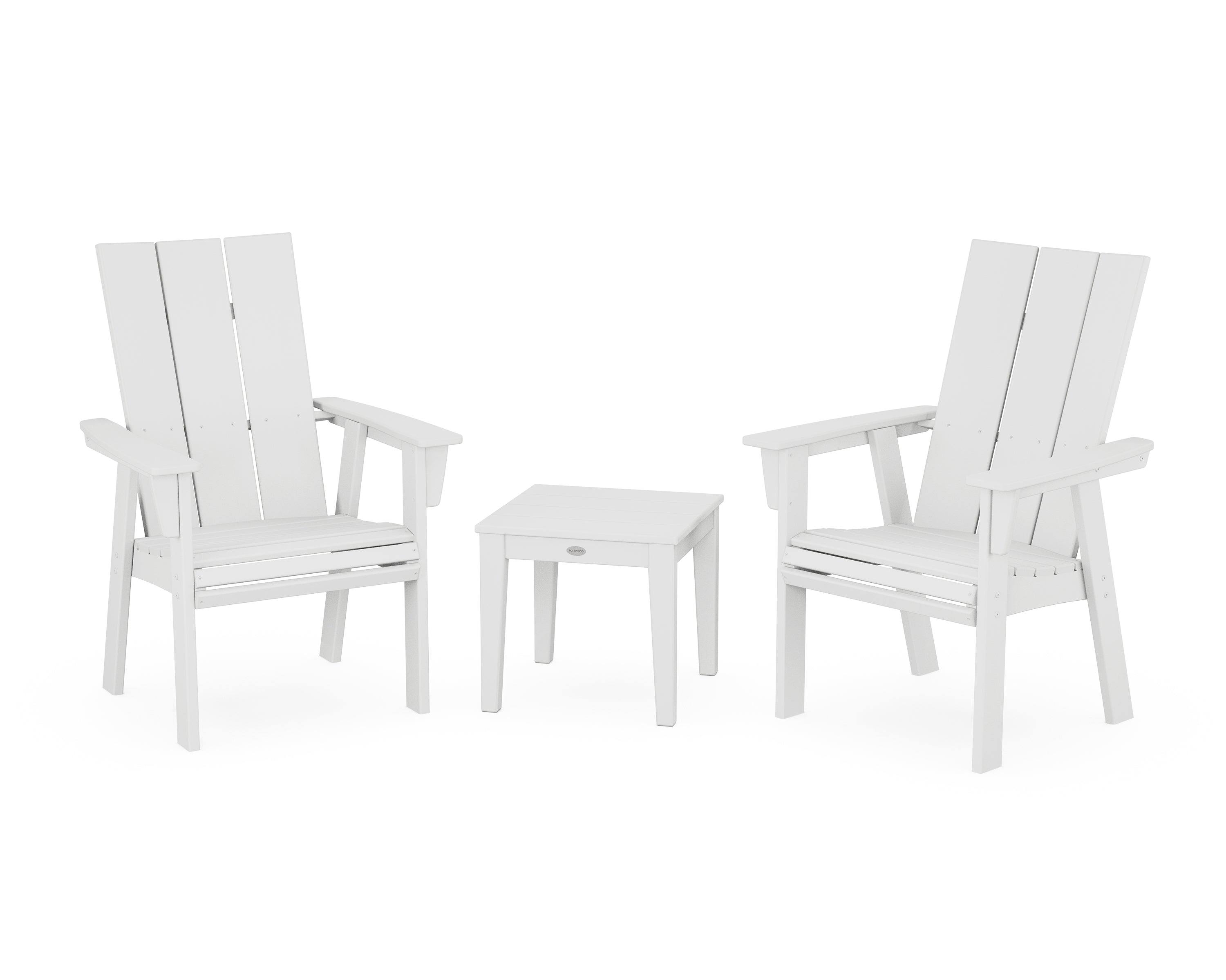 POLYWOOD Modern 3-Piece Curveback Upright Adirondack Chair Set in White