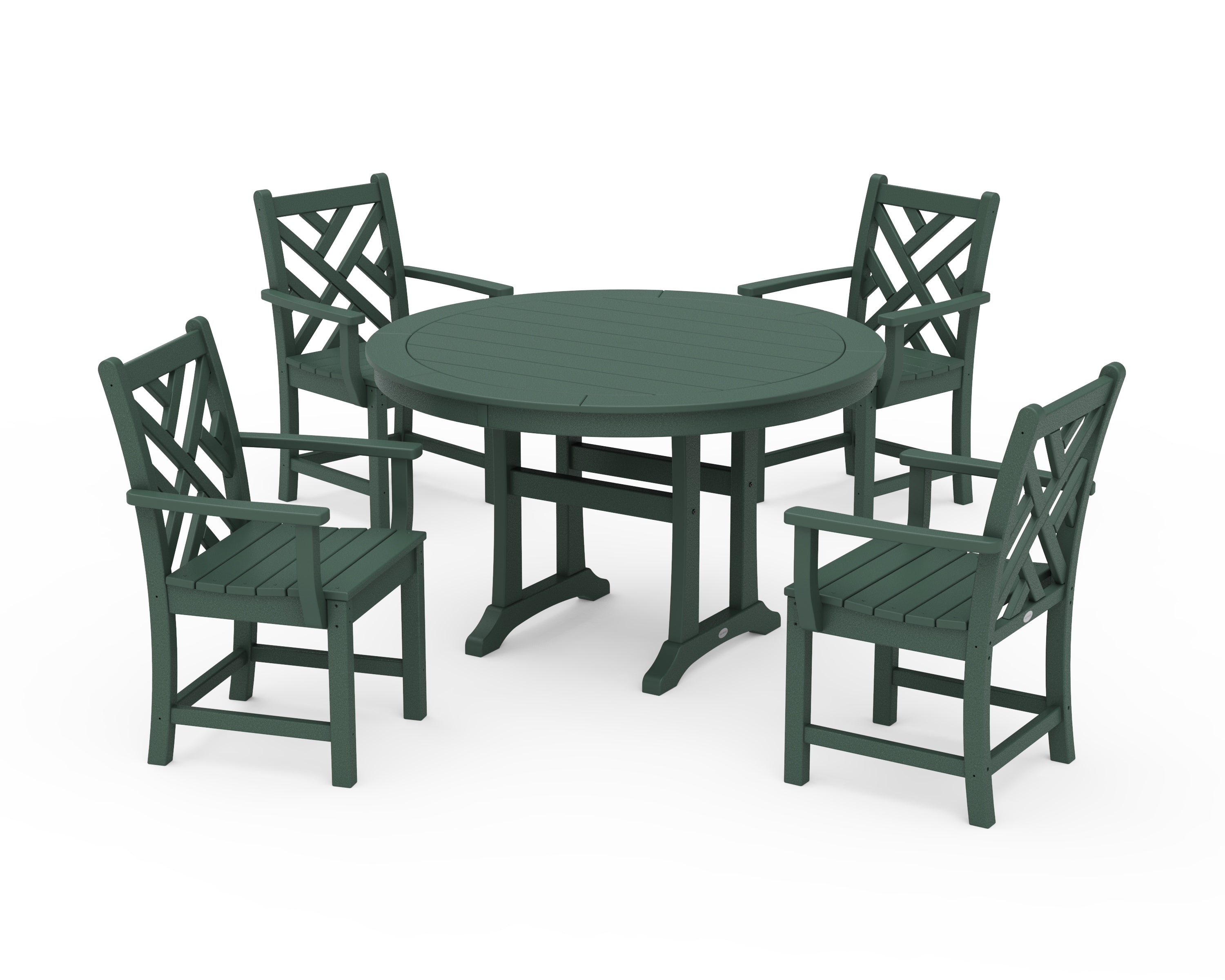 POLYWOOD Chippendale 5-Piece Nautical Trestle Dining Arm Chair Set in Green