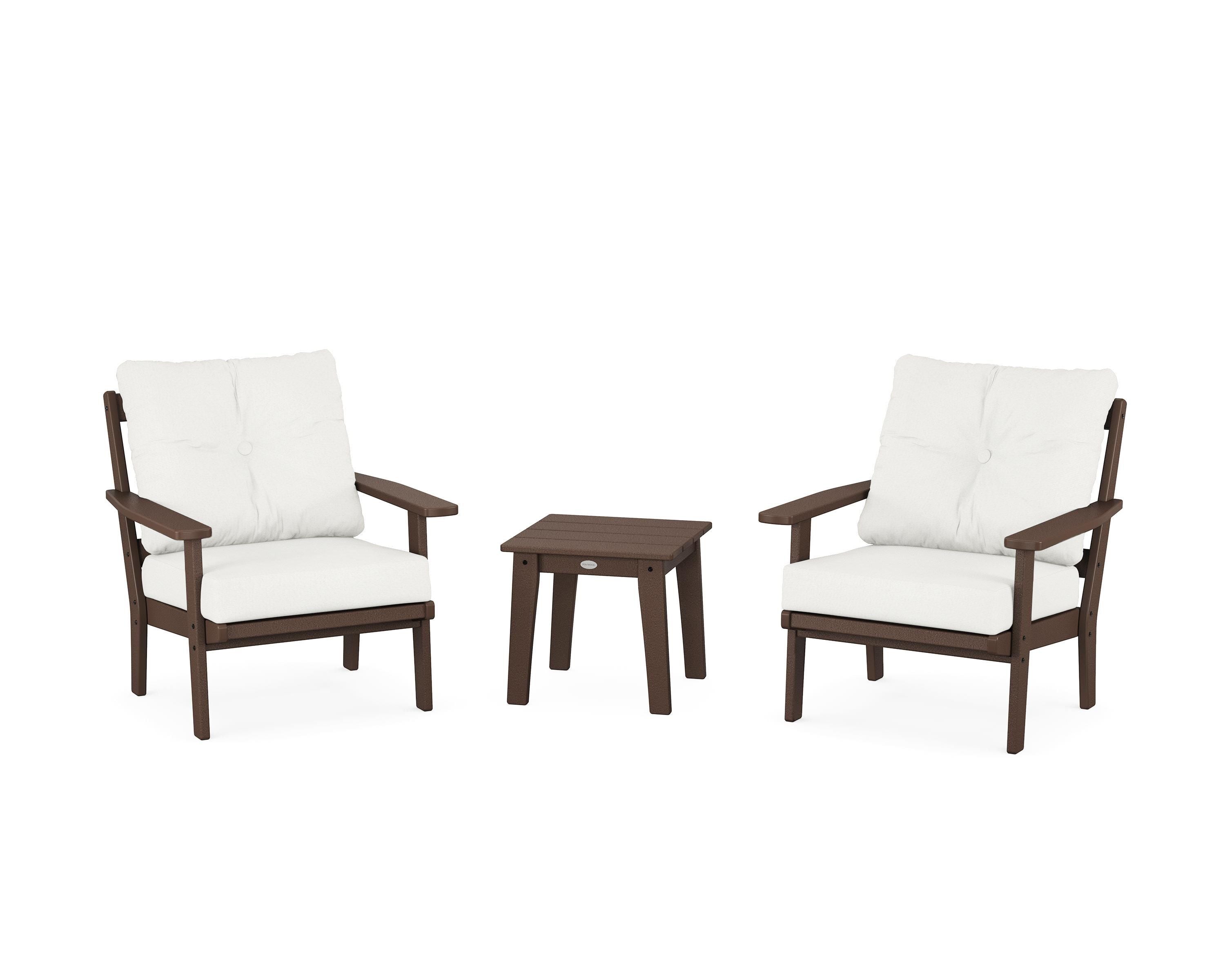 POLYWOOD Oxford 3-Piece Deep Seating Set in Mahogany / Natural Linen
