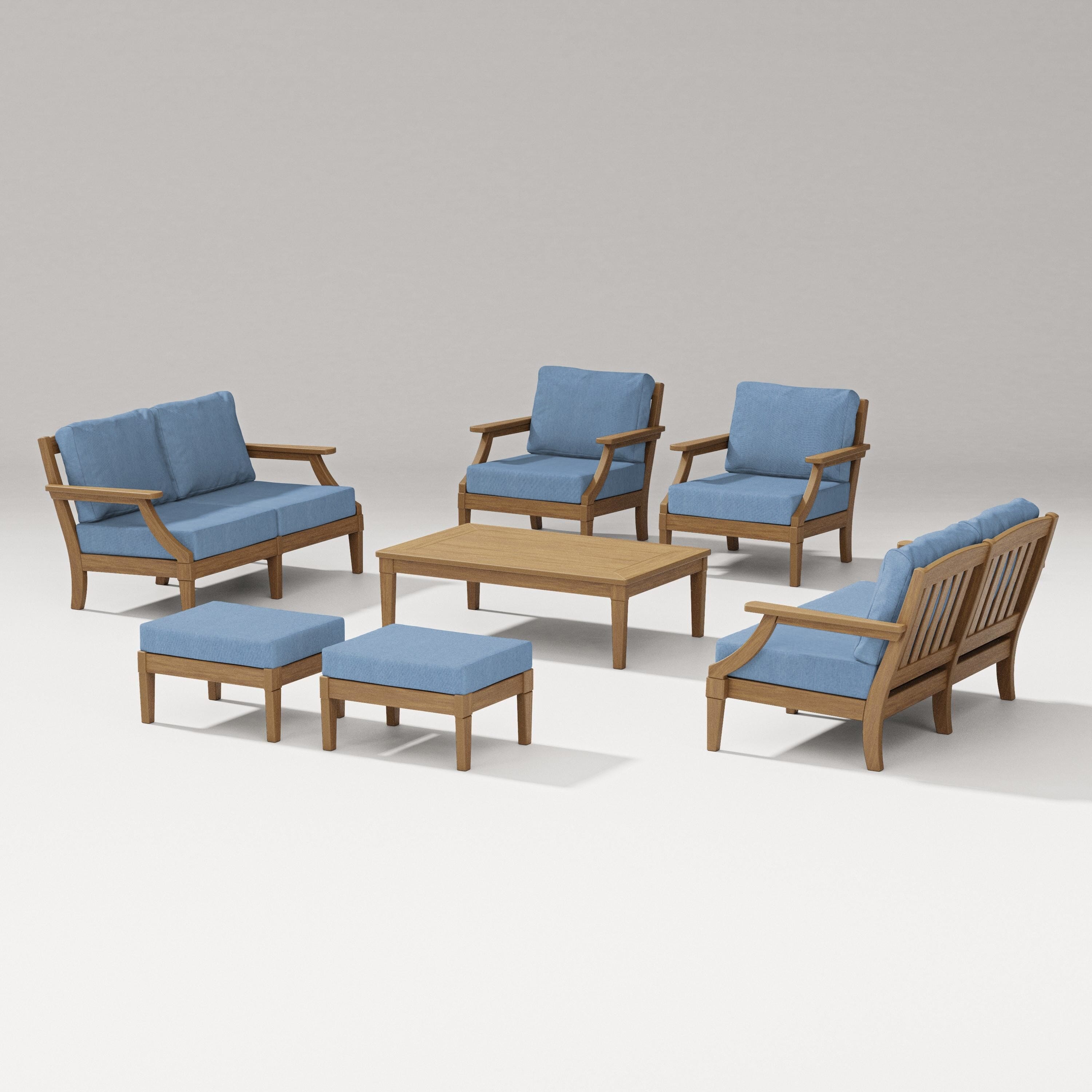 PW Designer Series Estate 7-Piece Lounge Loveseat Set in Natural / Sky Blue